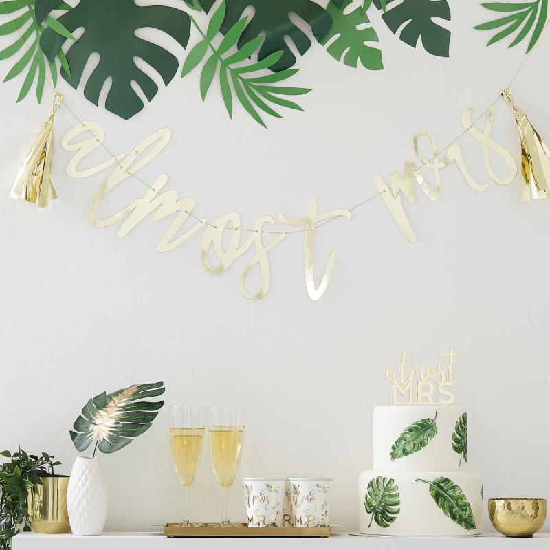 Botanical Hen Party Gold Almost Mrs. Scripted Bunting Banner