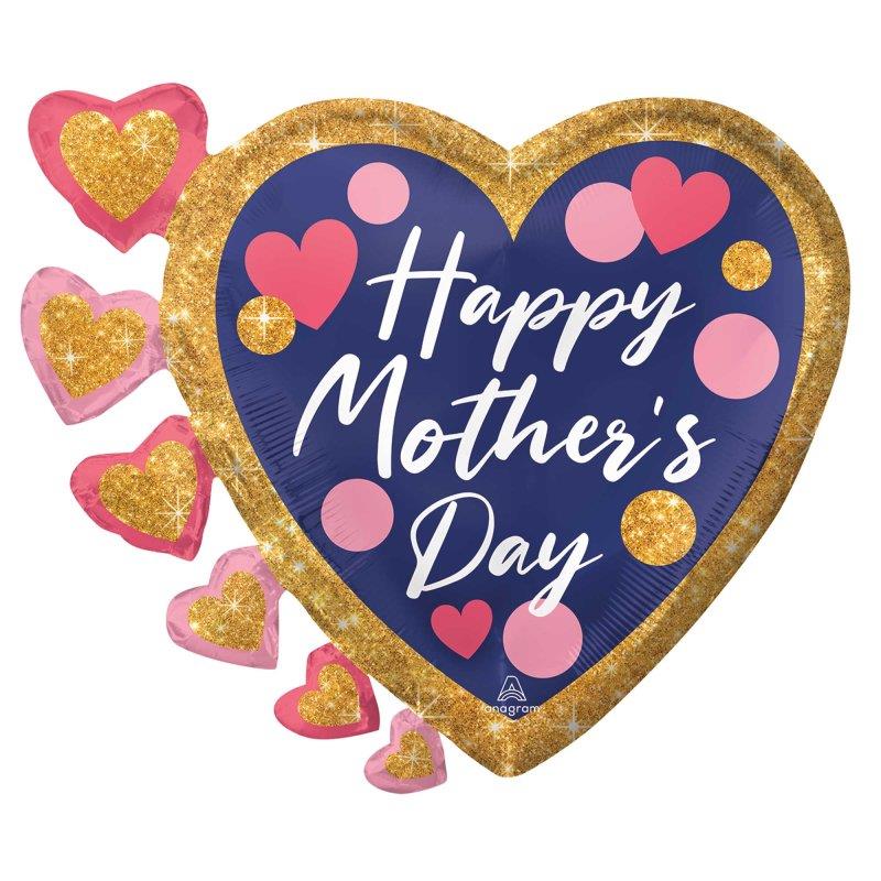SuperShape Happy Mother's Day Navy Pink Glitter Dots Foil Balloon