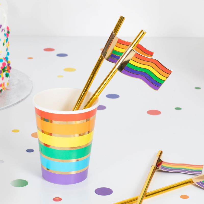 Rainbow Gold Foil Pride Flag Straws Pack of 4