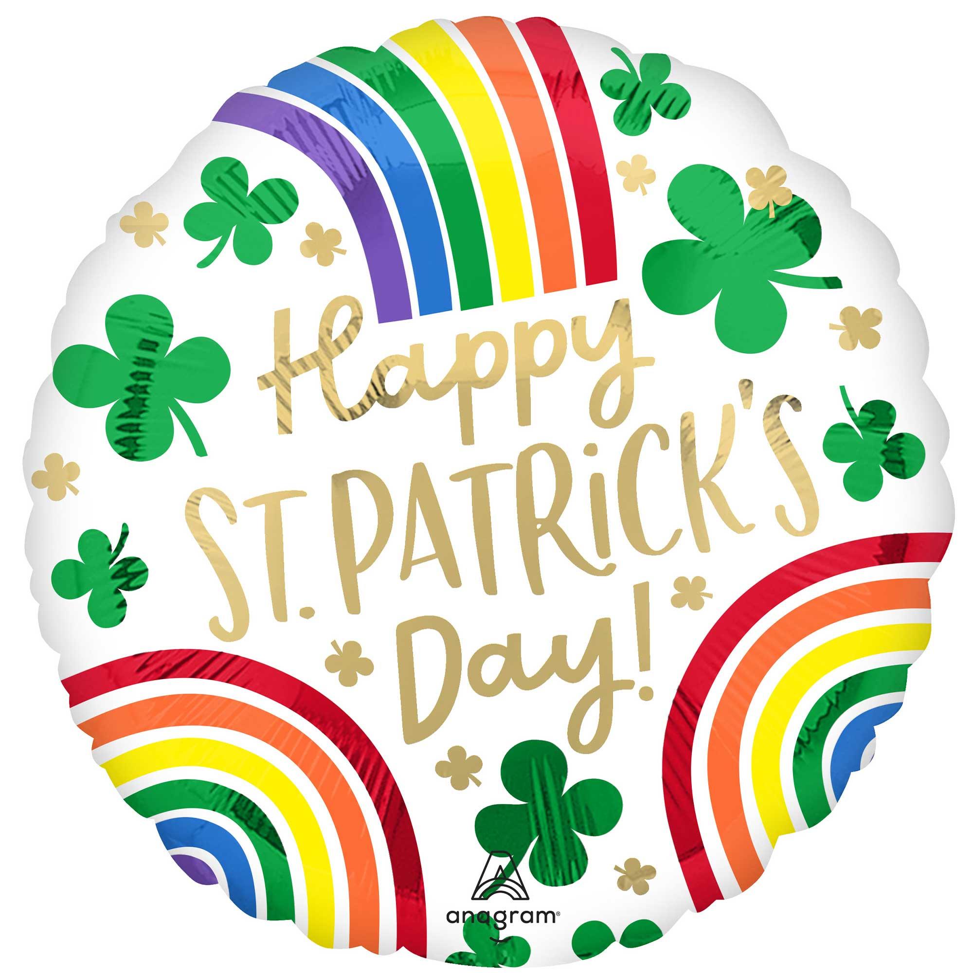 Happy St. Patrick's Day Rainbows Shamrocks 45cm Foil Balloon