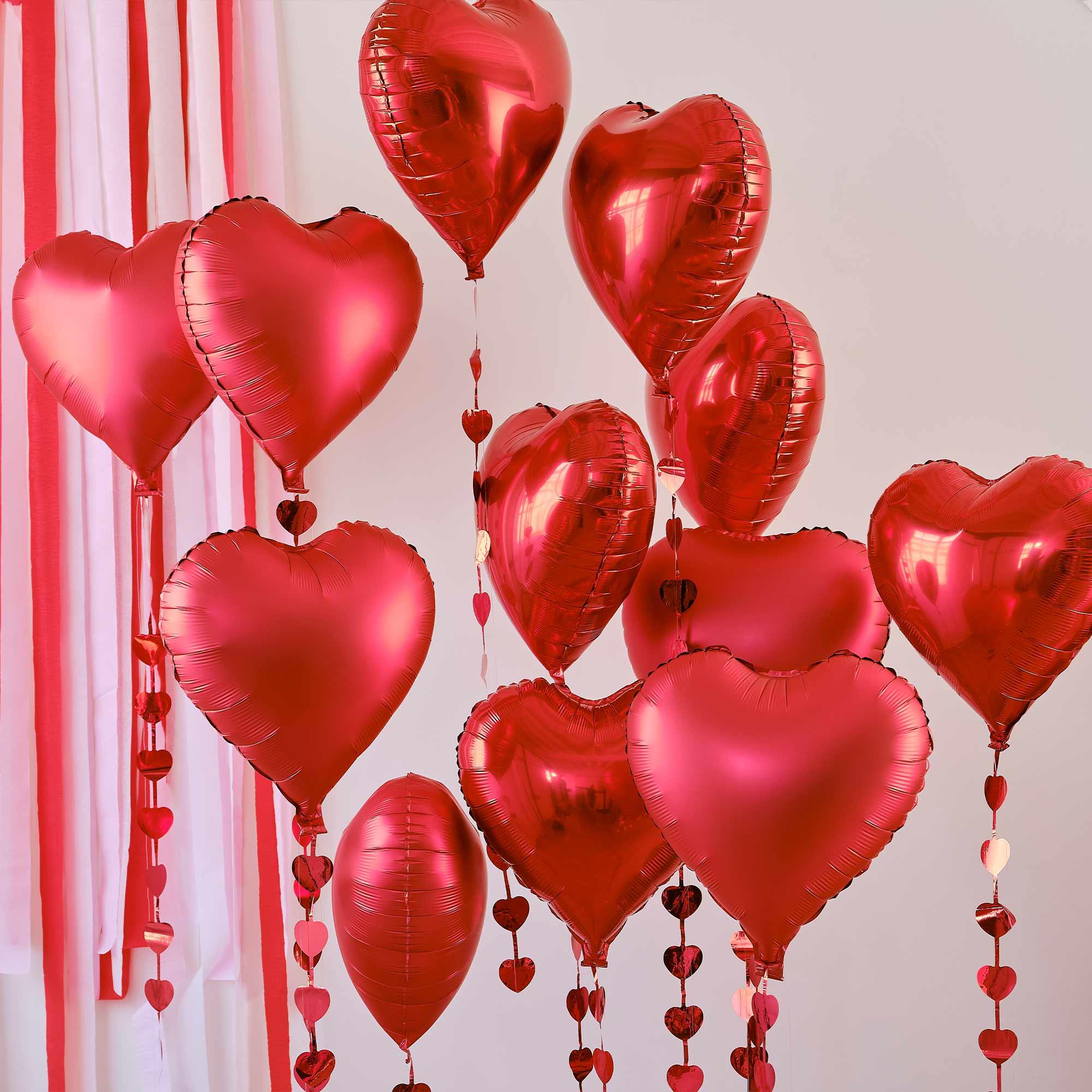 Be Mine Red Heart Balloons With Streamers Pack of 12
