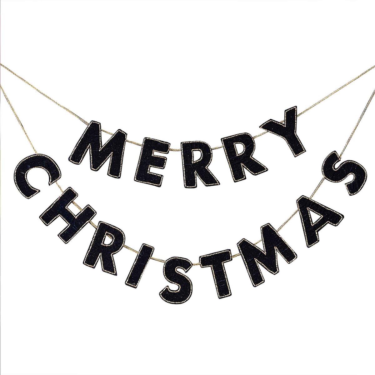 Velvet Luxe Merry Christmas Navy Beaded Bunting