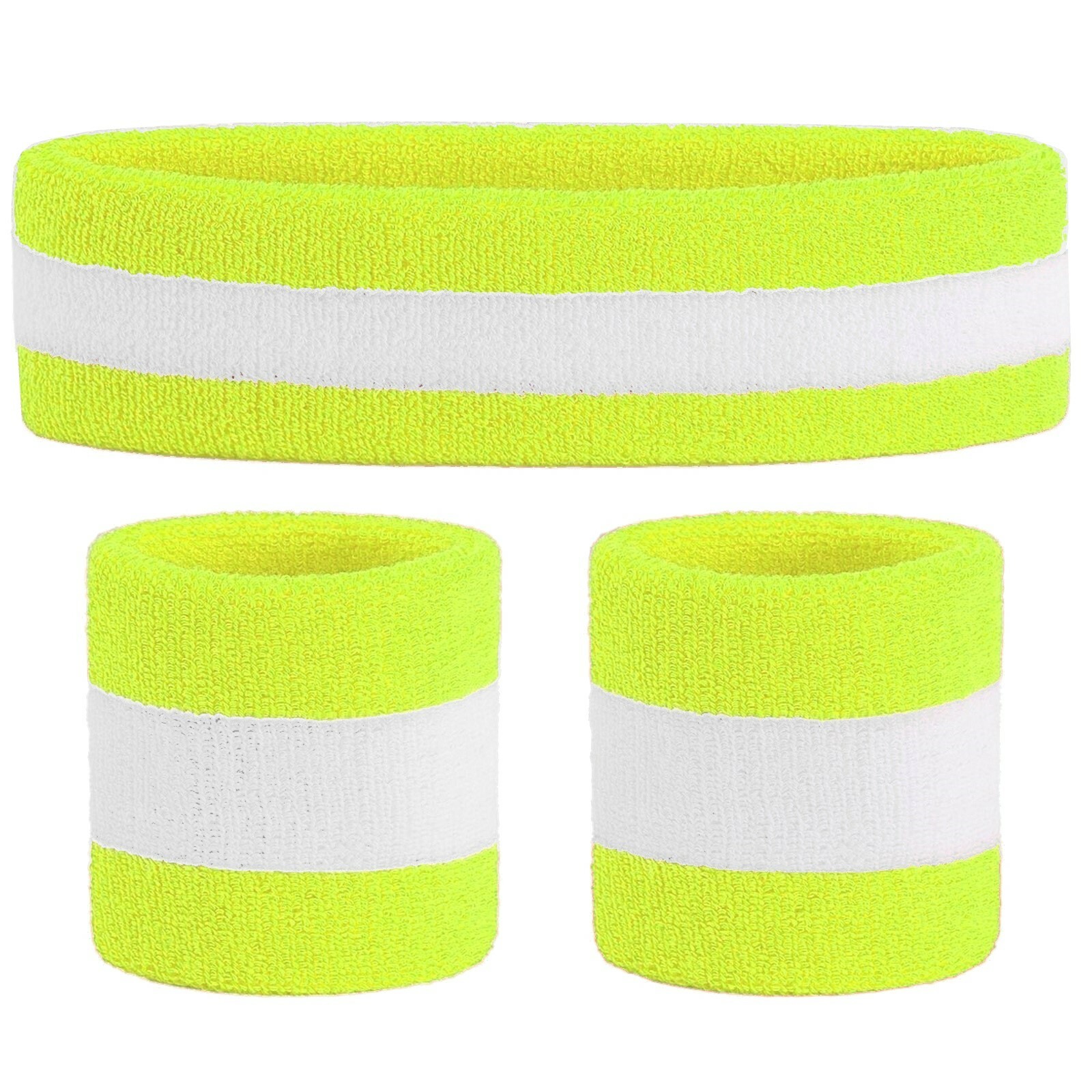 Neon Yellow and White Sweatband Set