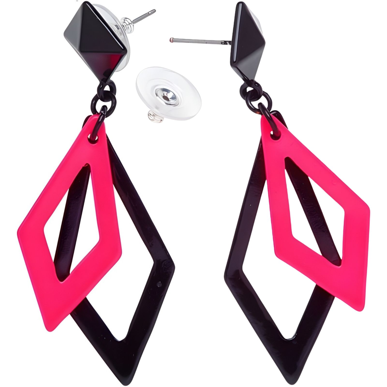80's Black And Neon Pink UV Glow Earrings
