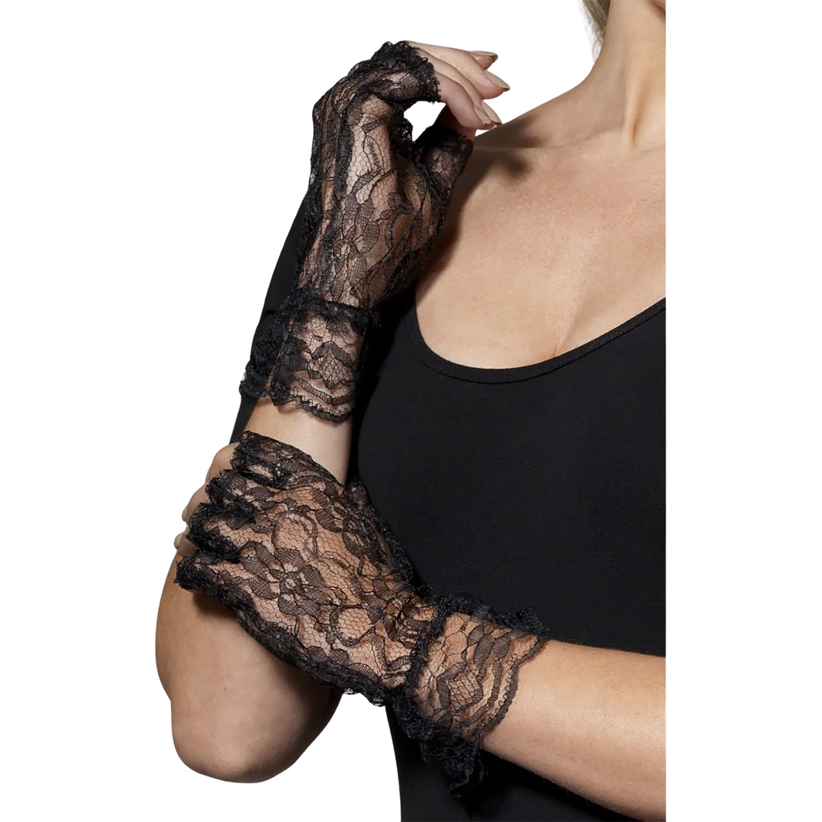 Adult Black Fingerless Lace Gloves