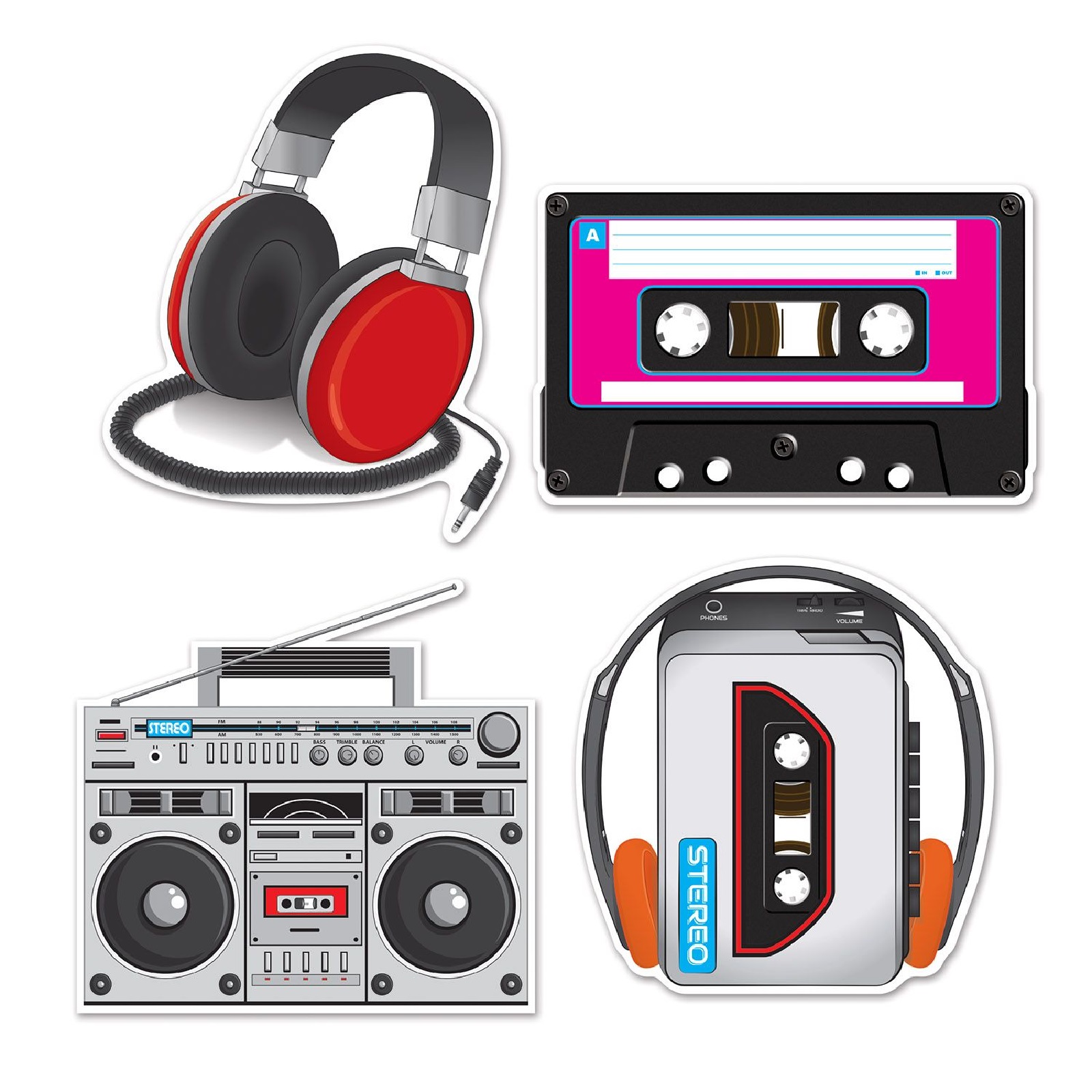 Cassette Player Cutout Wall Decorations (Pack of 4)