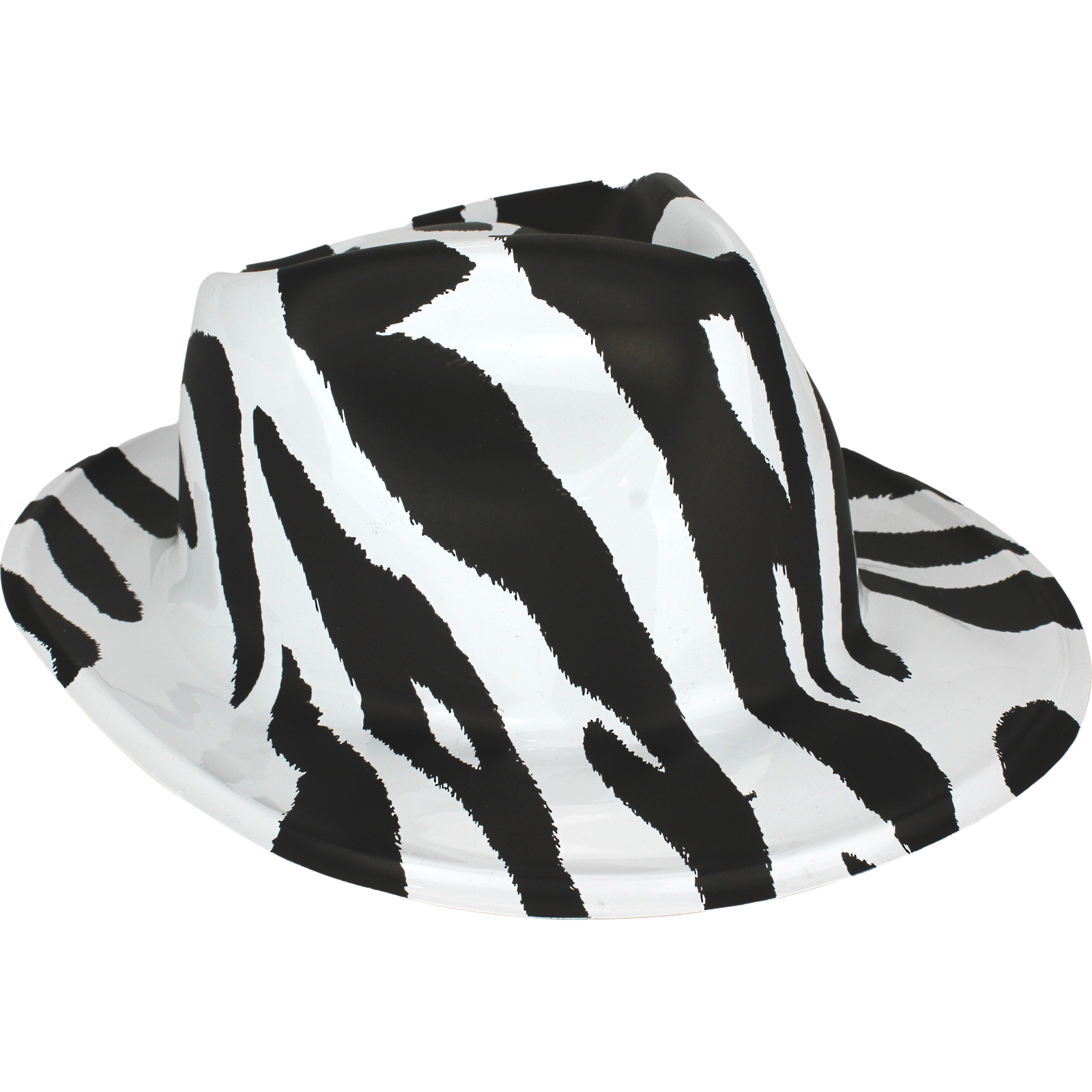 Adult Black & White Zebra Plastic Fedora Hat