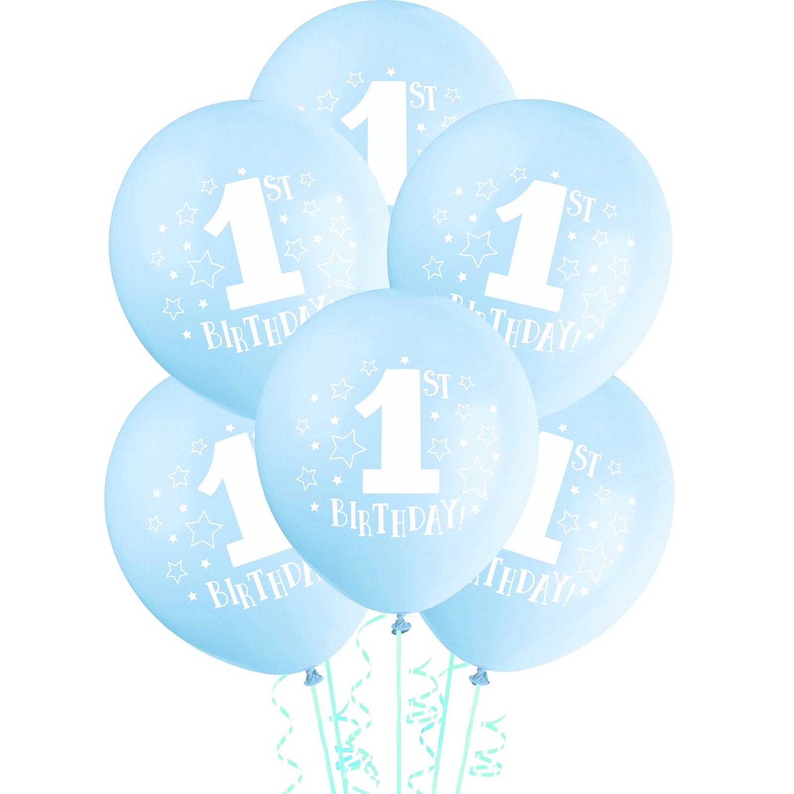 Light Blue 1st Birthday Star Balloons (Pack of 8)