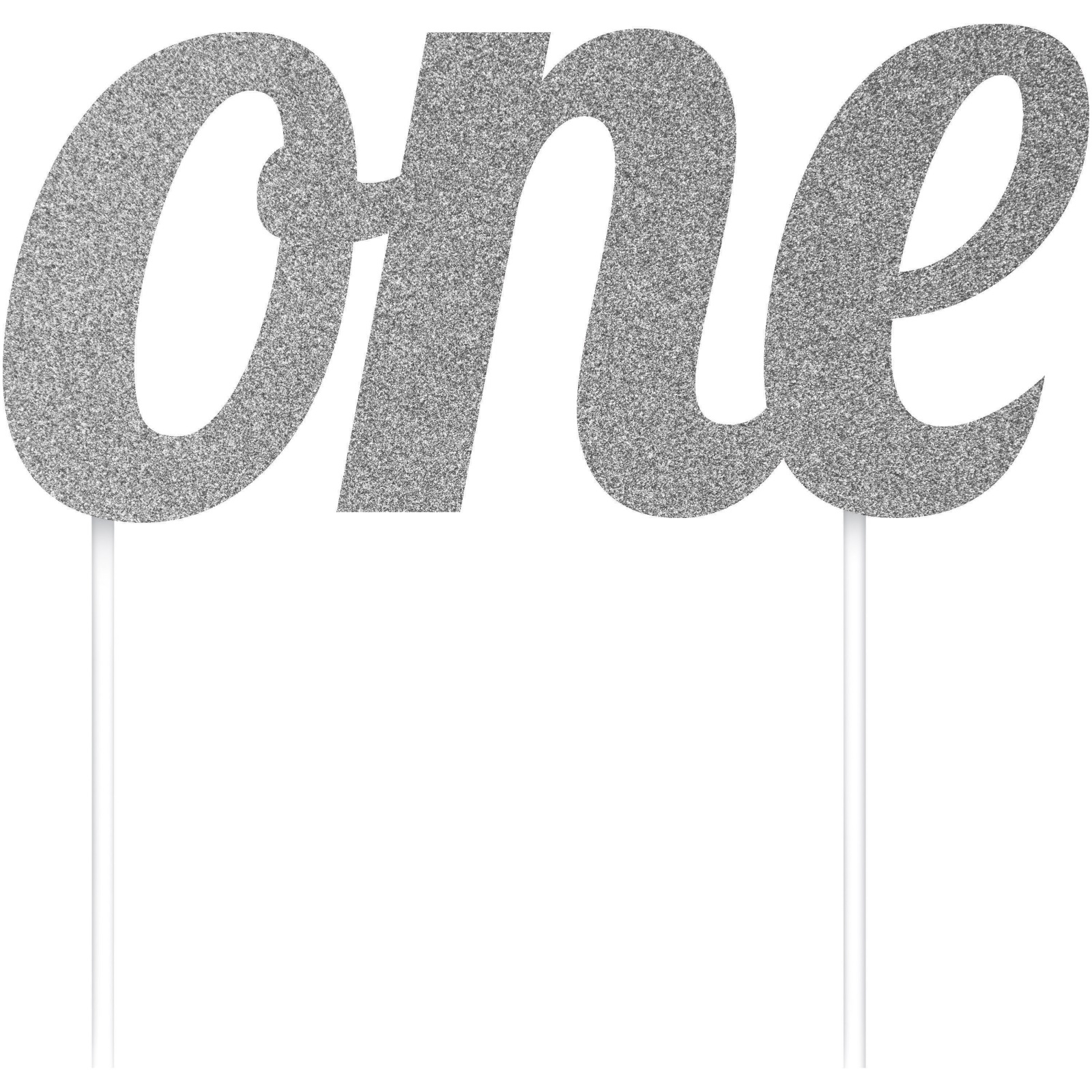 Silver Glitter One Cake Topper