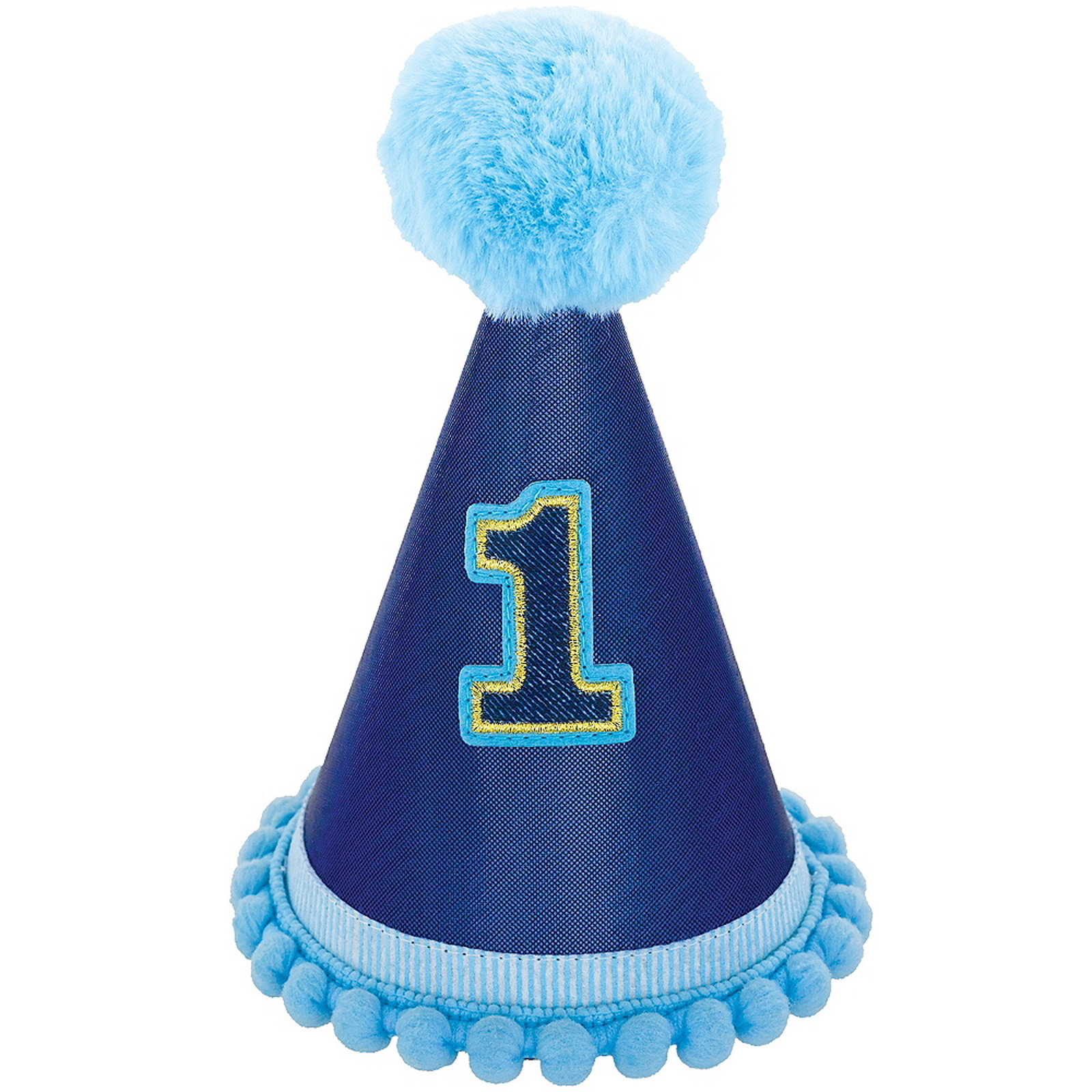 Boys 1st Birthday Deluxe Blue Pom Pom Party Hat