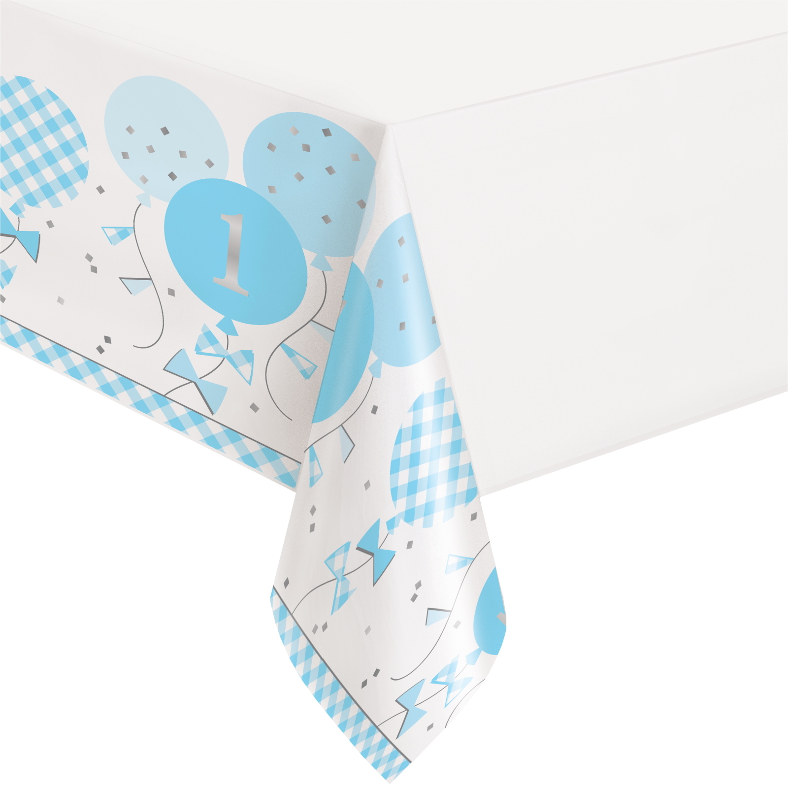 Blue Gingham 1st Birthday Boy Plastic Tablecloth