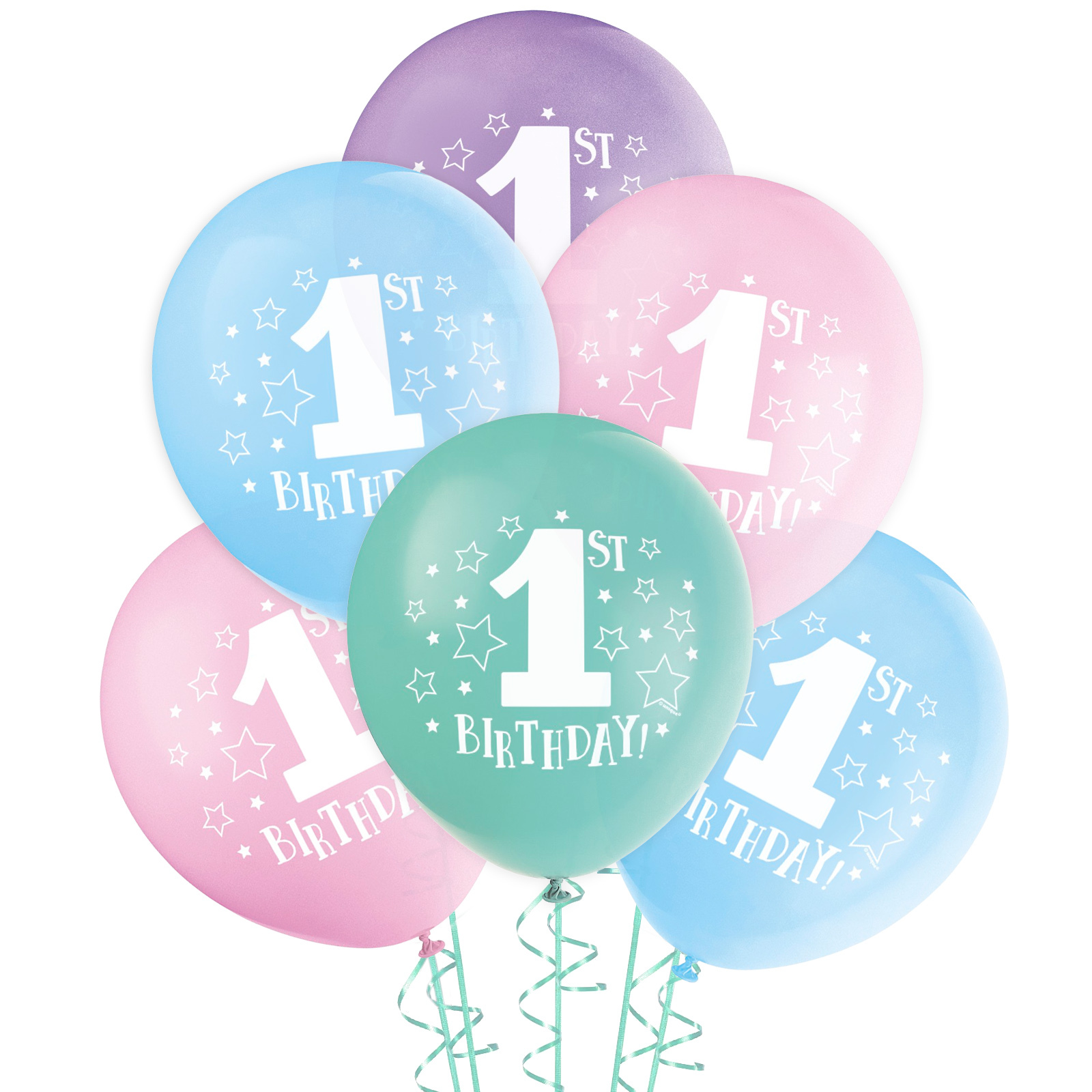 1st Birthday Pastel Star Balloons 30cm Round (Pack of 8)