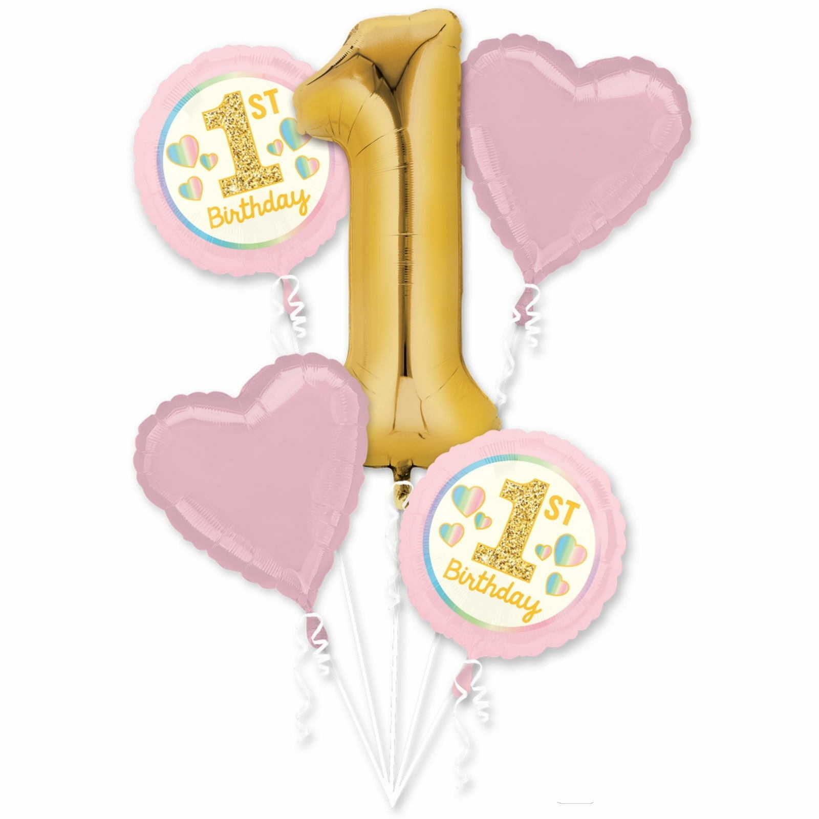 1st Birthday Pink & Gold Helium Balloon Bouquet