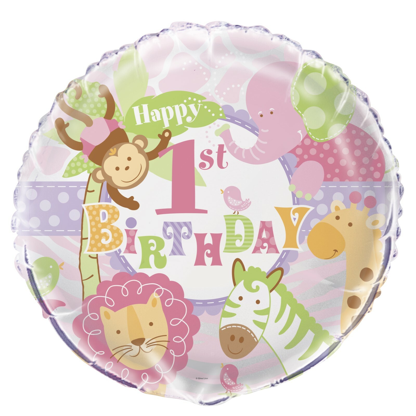 Pink Safari 1st Birthday Helium Balloon