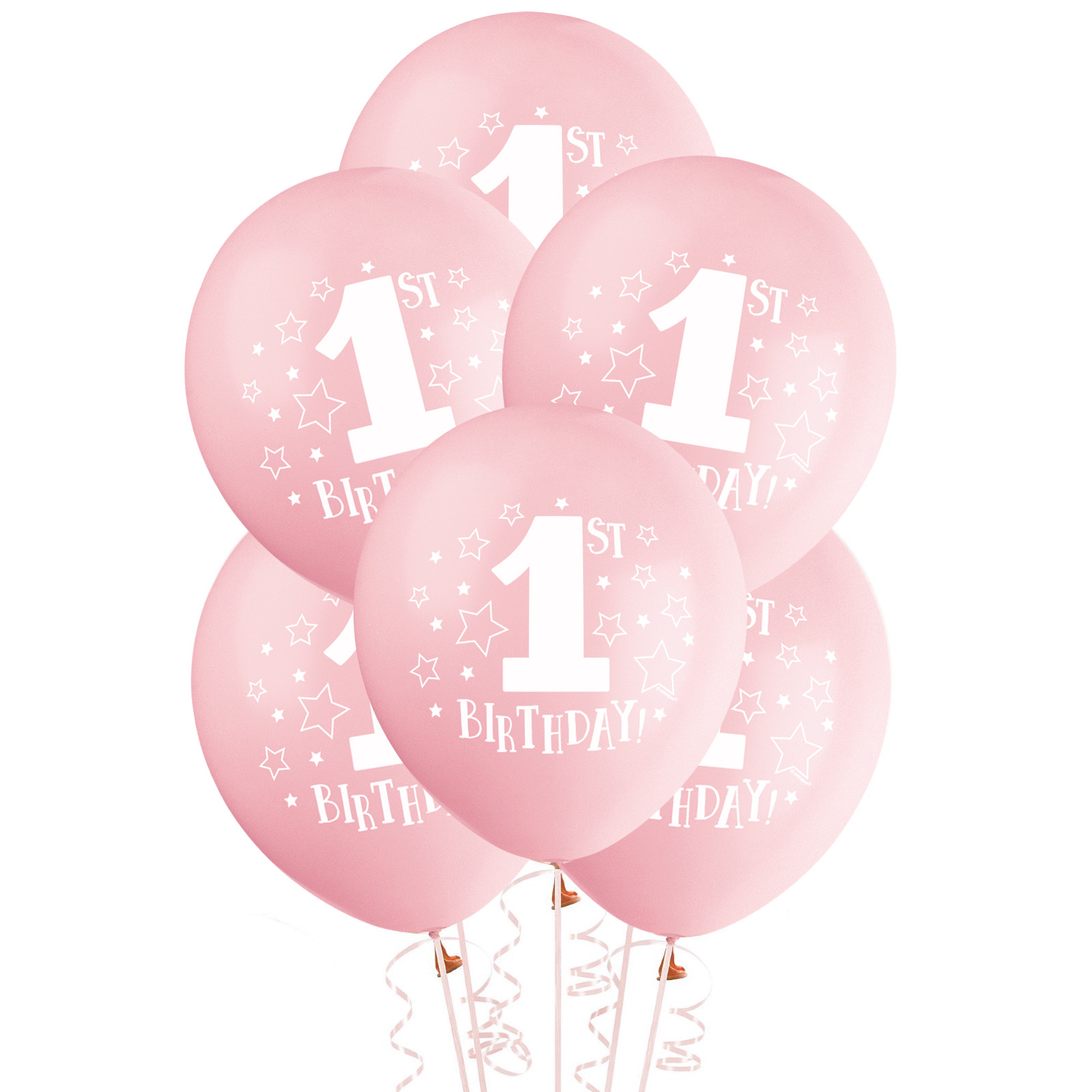 Pink 1st Birthday Star Balloons (Pack of 8)