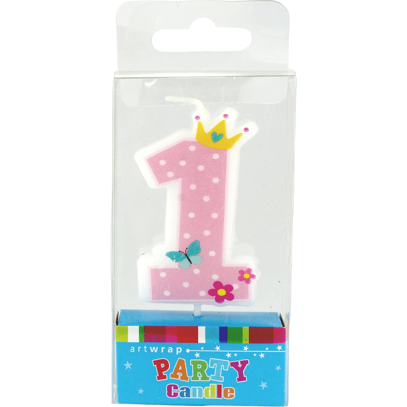 Girls Pink & White Spot 1st Birthday Candle
