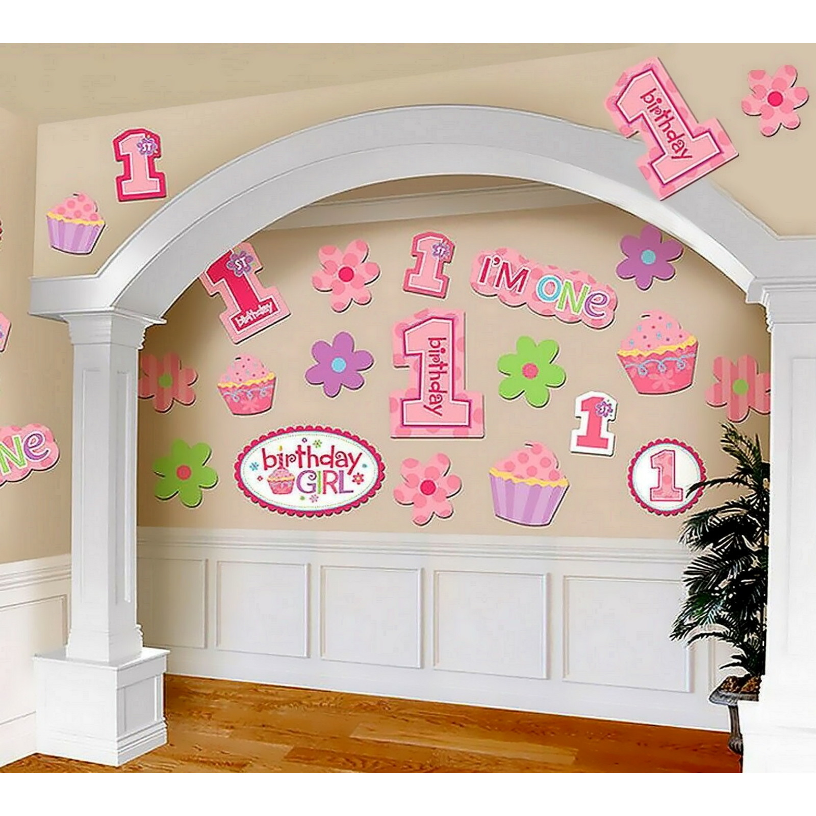 Girls 1st Birthday Cutouts Decoration (Pack of 30)
