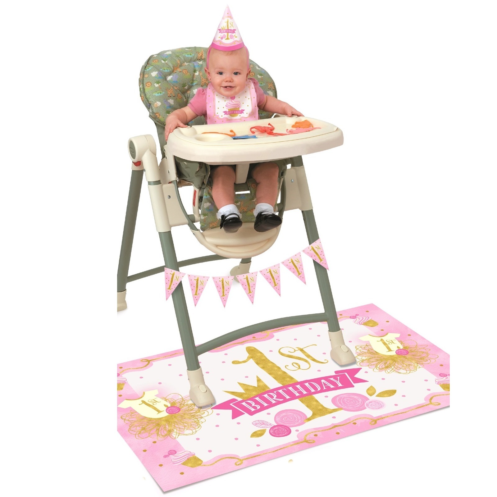 Pink & Gold First Birthday High Chair Decoration Kit