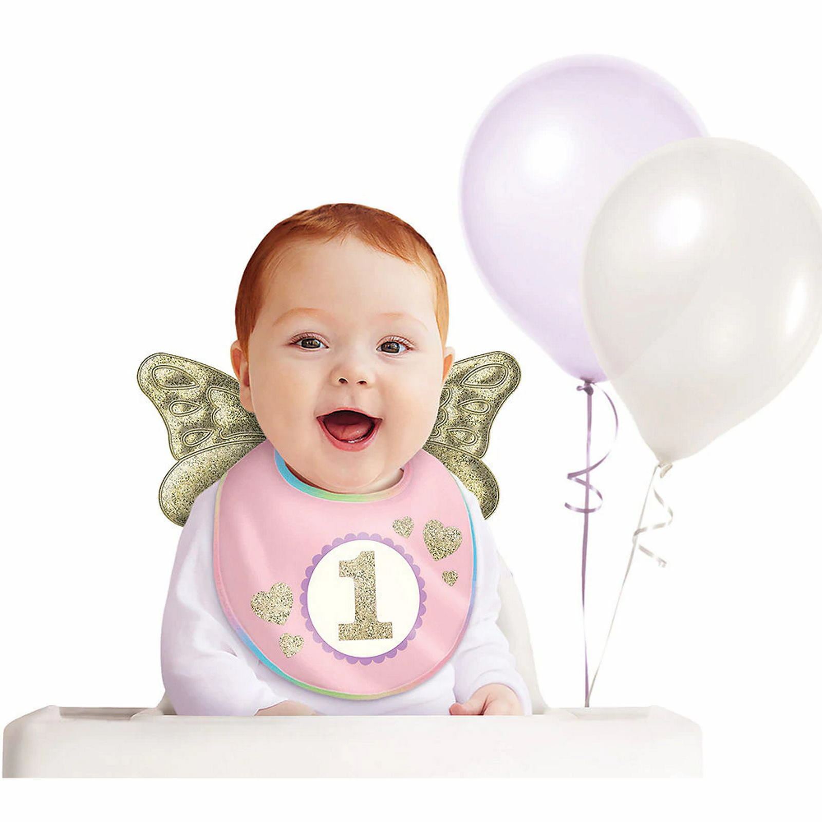 1st Birthday Girls Fabric Bib & Wings