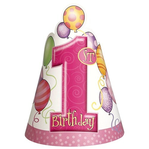 Girls 1st Birthday Party Hats (Pack of 8)