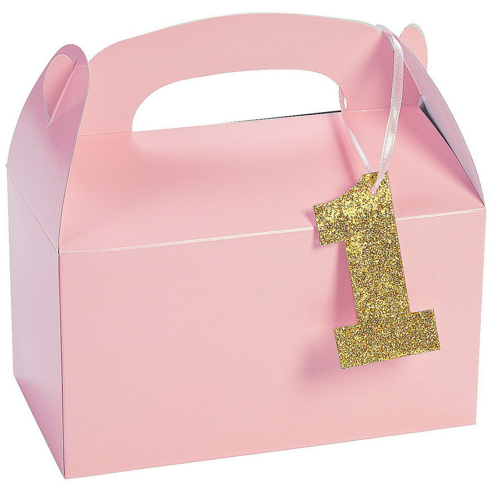 Light Pink 1st Birthday Treat Boxes With Tags (Pack of 12)