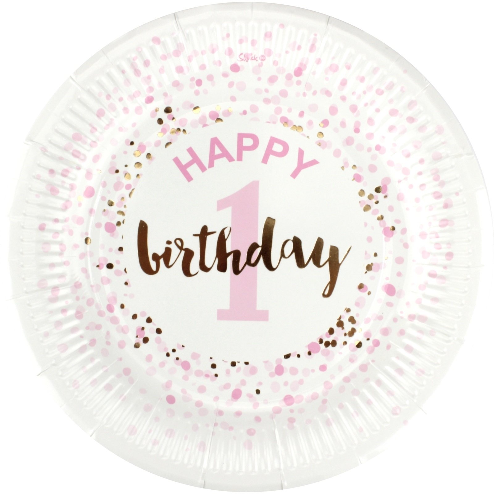 1st Birthday Girl Confetti Large Paper Plates (Pack of 12)