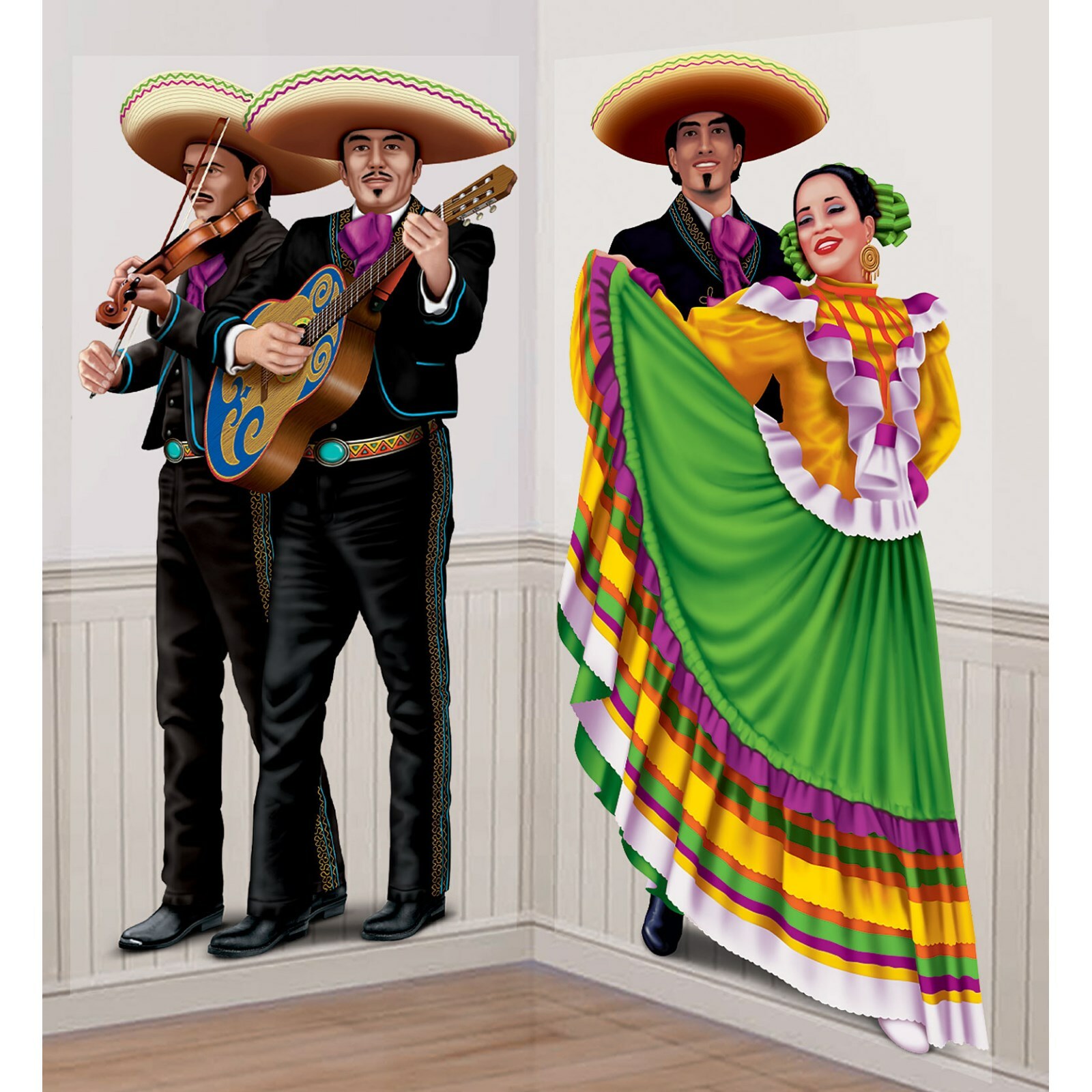 Fiesta Dancers and Mariachis Scene Setter Wall Decorations