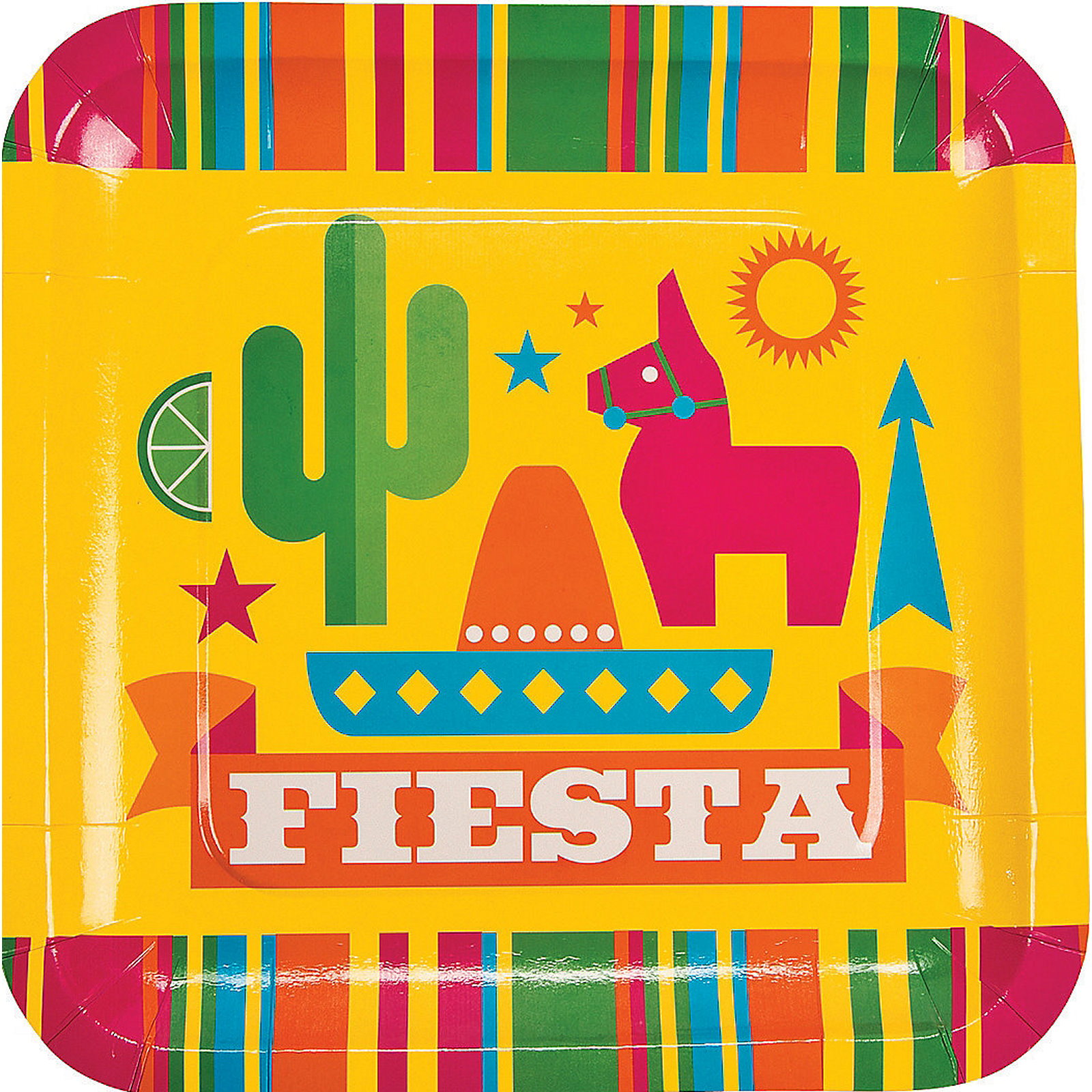 Fiesta Party Large Sqaure Paper Plates (Pack of 8)