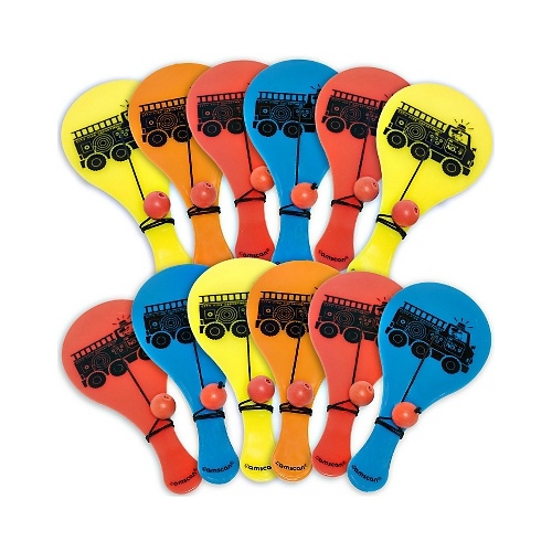 Fire Engine Fun Mini Paddleball Toys (Pack 12)
