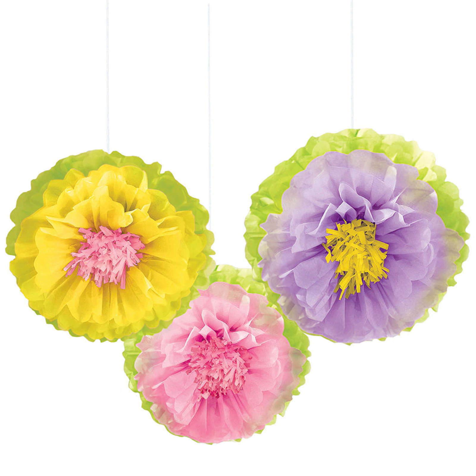 Spring Flower Fluffy Tissue Decorations (Pack of 3)