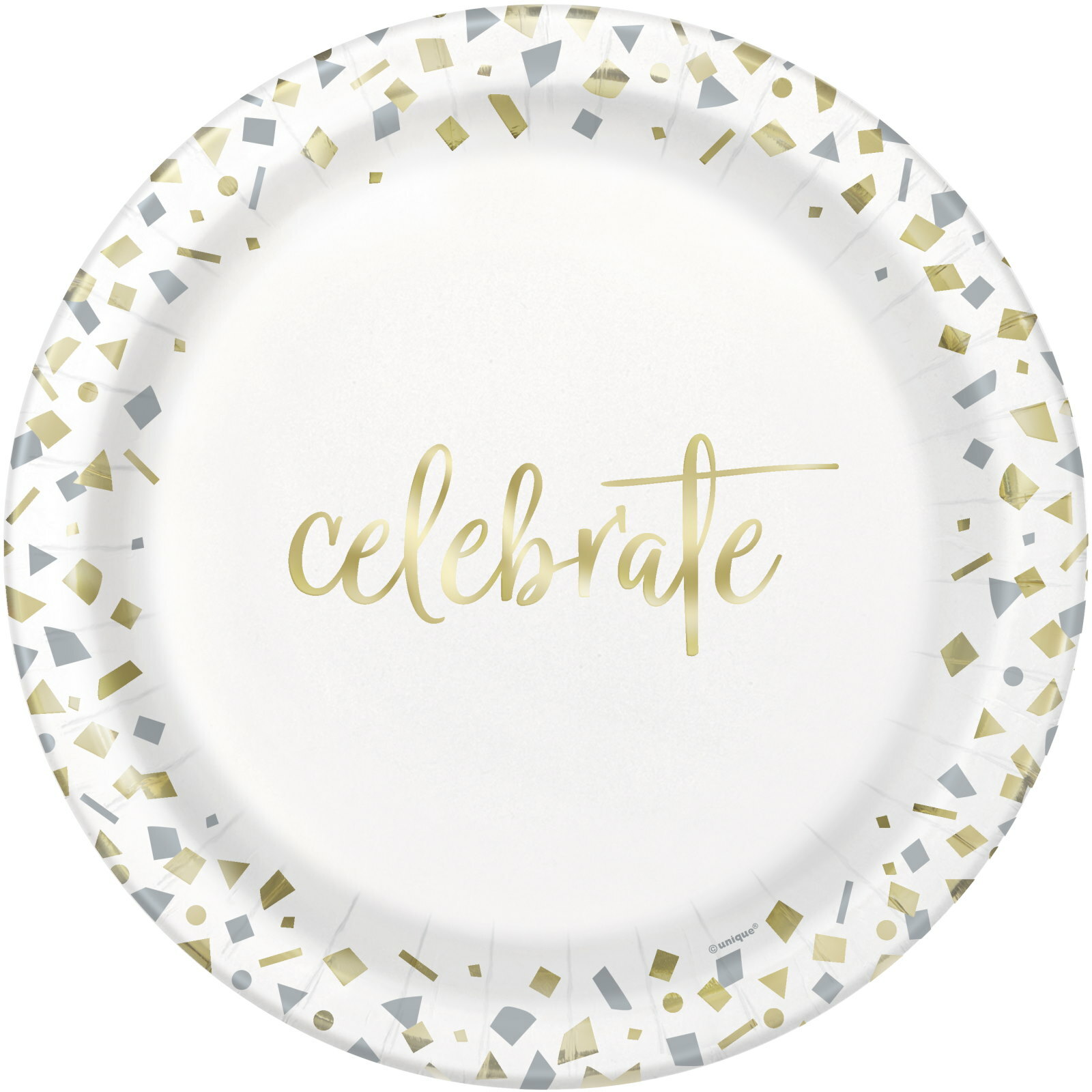 Gold Confetti Celebrate Large Paper Plates (Pack of 10)