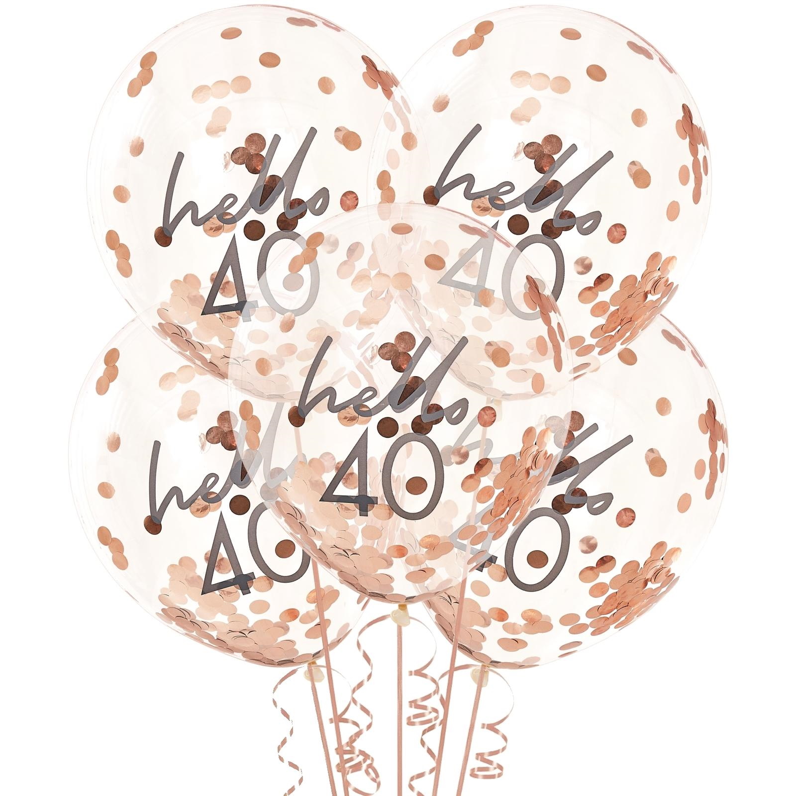 Ginger Ray Hello 40 Rose Gold Foil Confetti Filled Balloons (Pack of 5)
