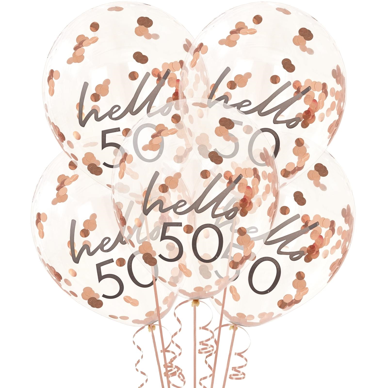 Ginger Ray Hello 50 Rose Gold Foil Confetti Filled Balloons (Pack of 5)