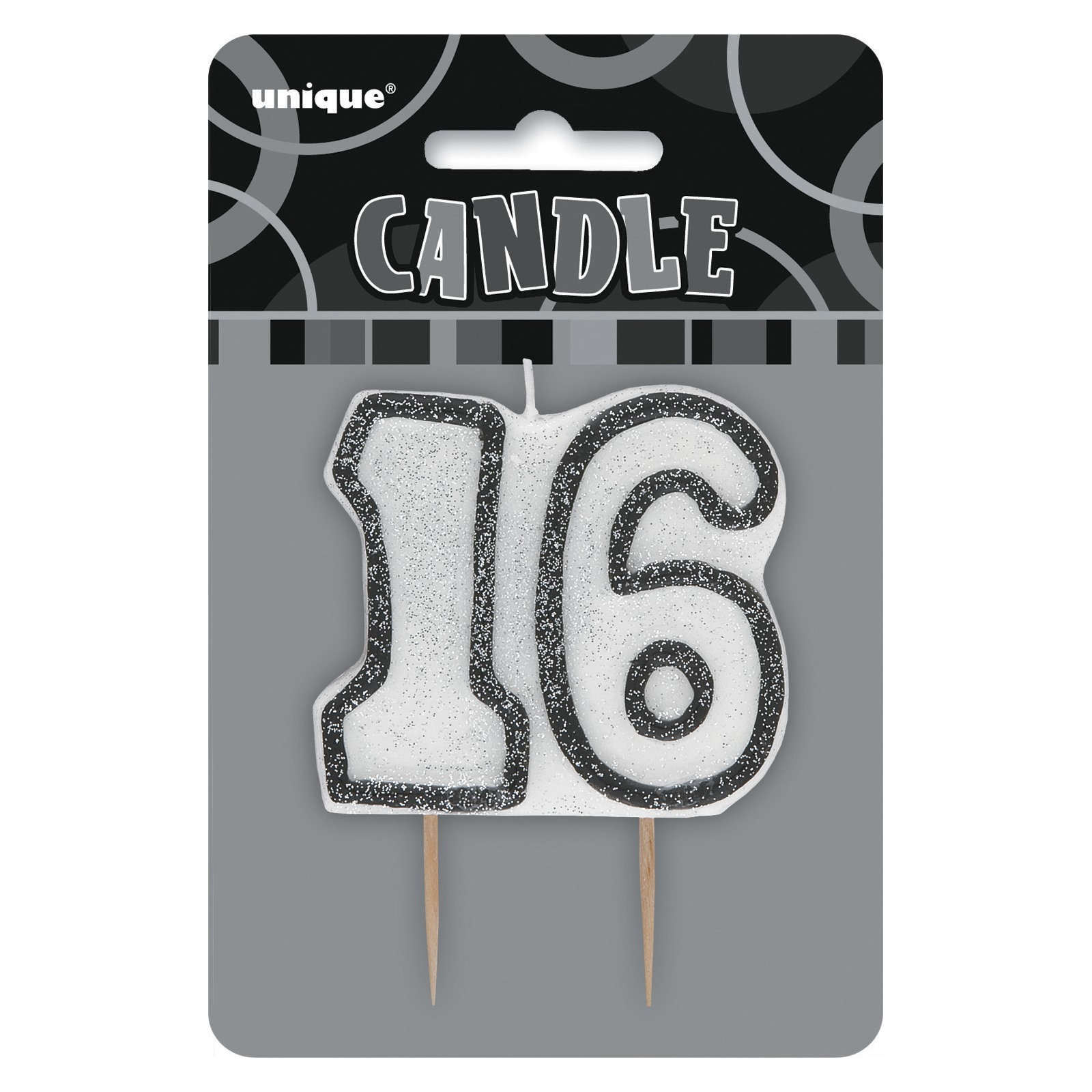 Glitz Black 16th Birthday Candle