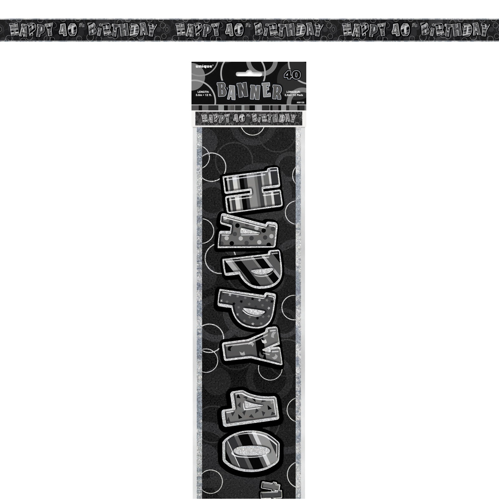 Glitz Black & Silver Happy 40th Birthday Banner