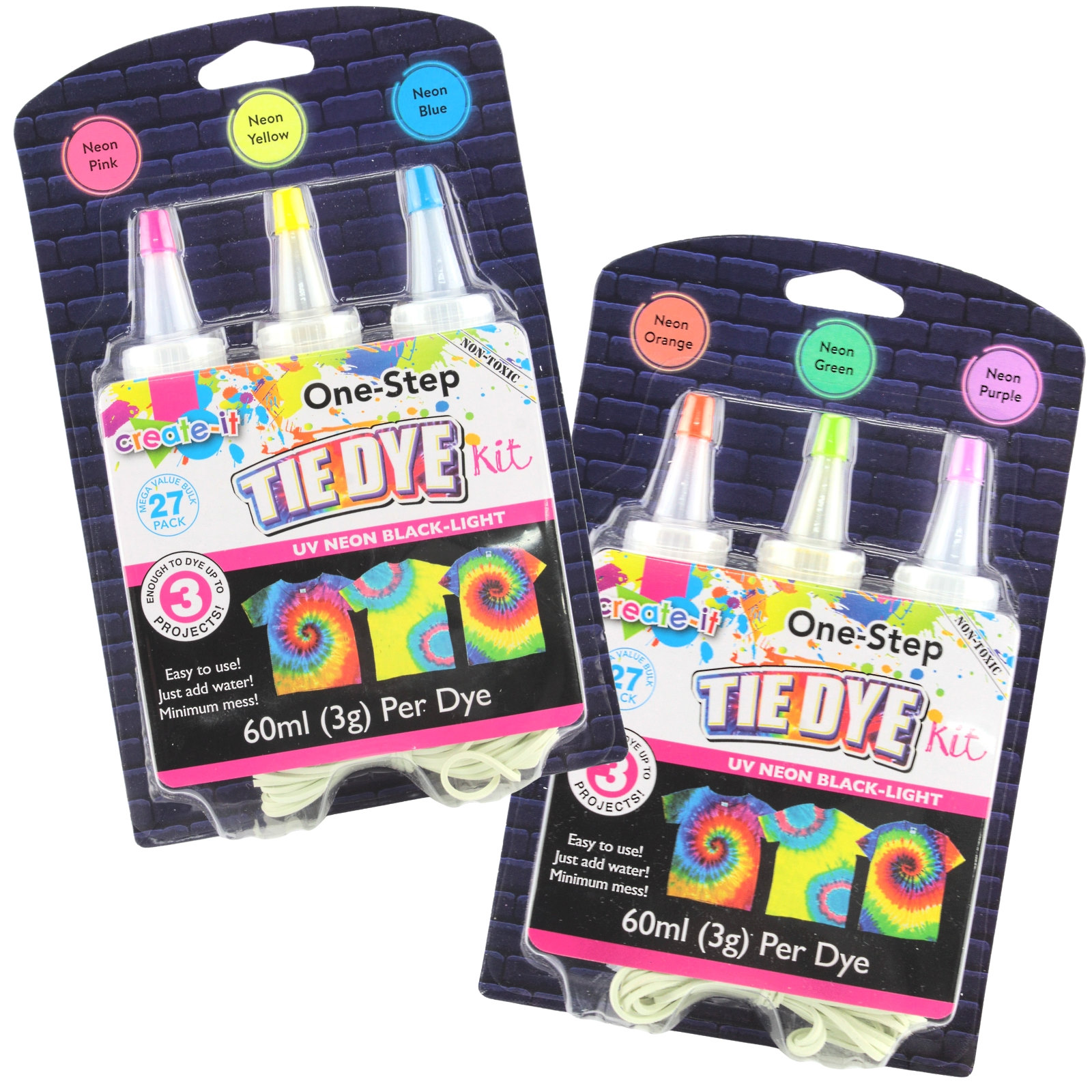 Three Colour Neon Glow Tie Dye Kit