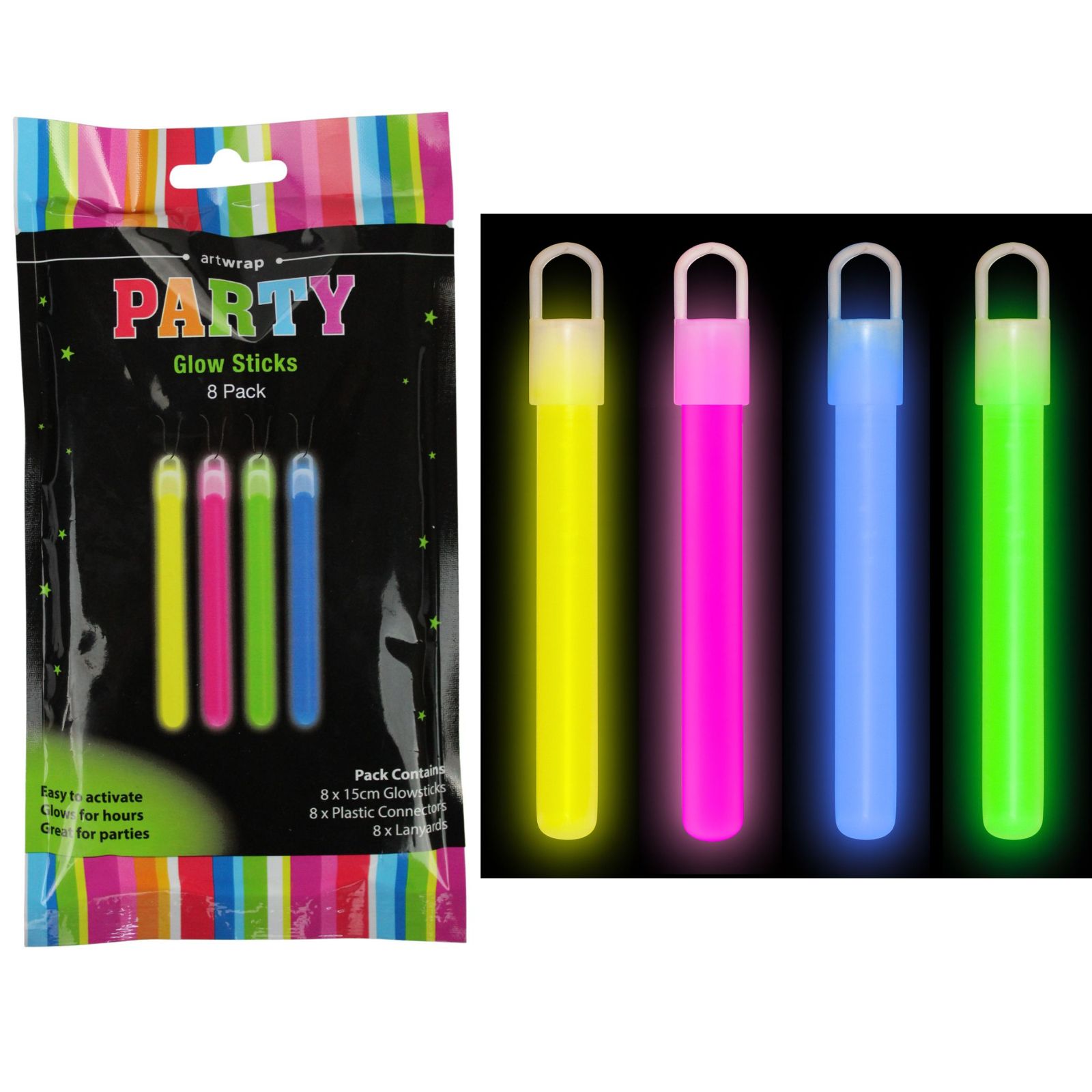 Assorted Coloured Glow Stick Necklaces (Pack of 8) 