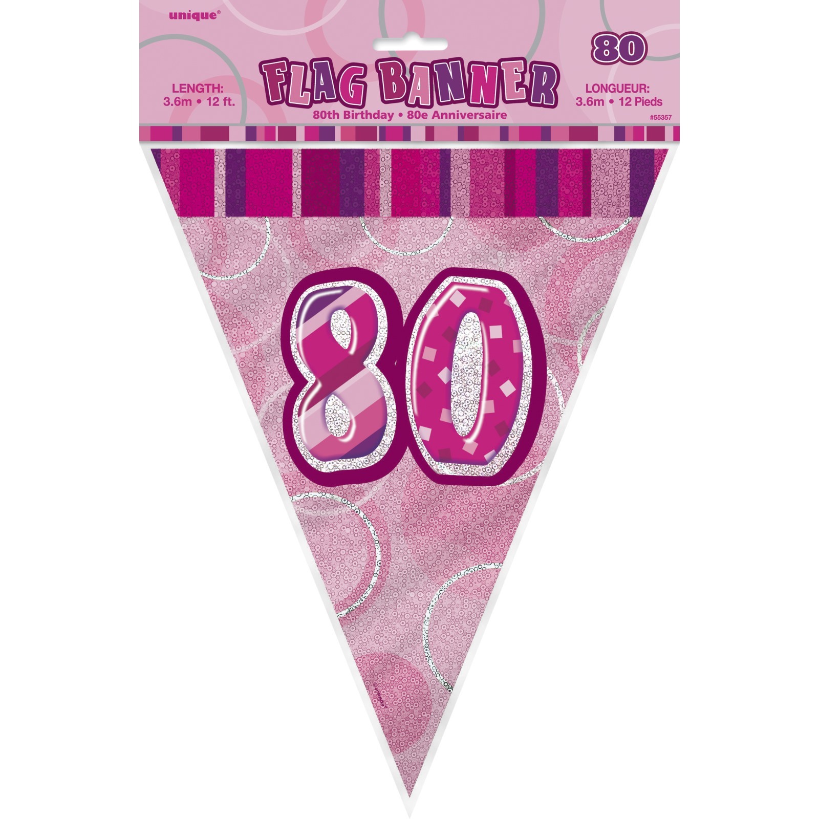 Glitz Pink 80th Birthday Flag Banner