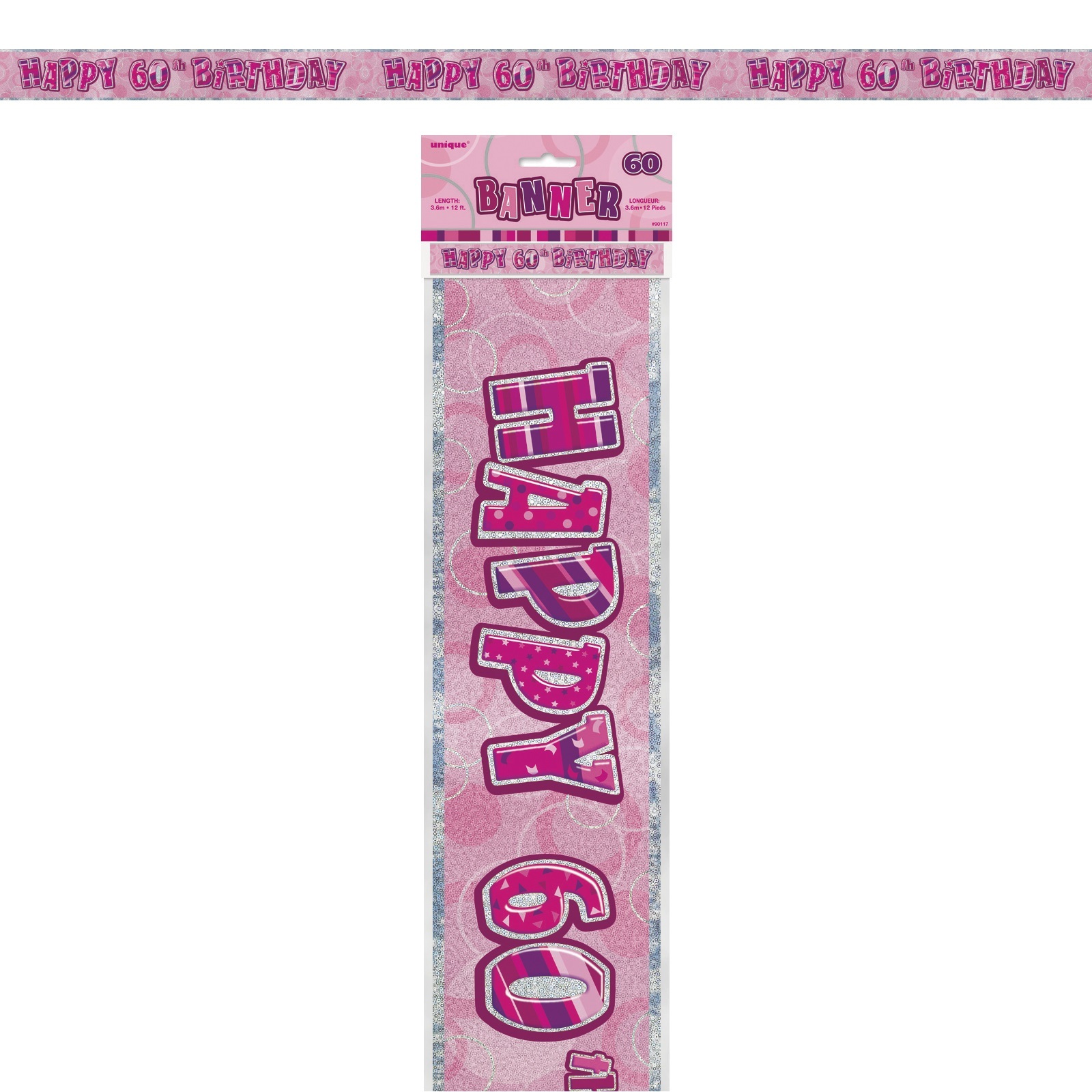 Glitz Pink & Silver Happy 60th Birthday Banner