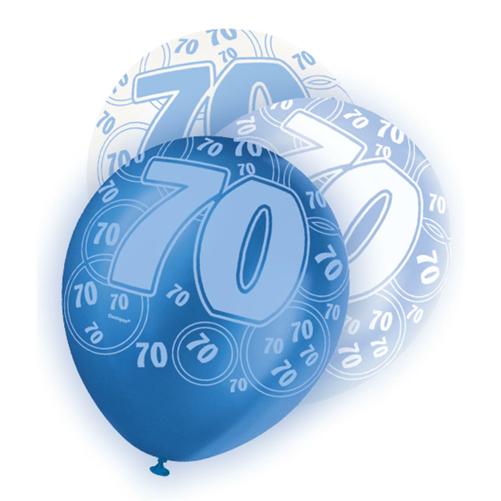 Glitz Blue 70th Birthday Balloons (Pack of 6) - Discount Party Supplies