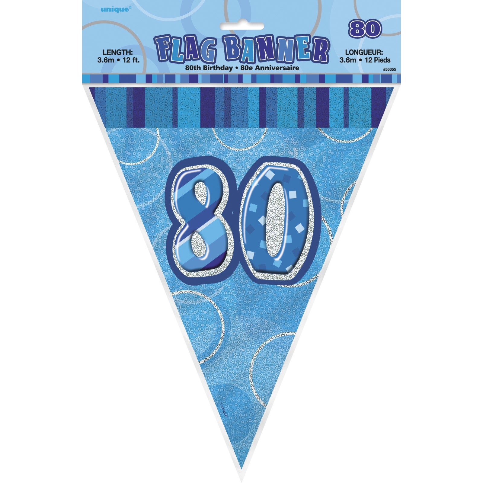 Glitz Blue 80th Birthday Flag Banner