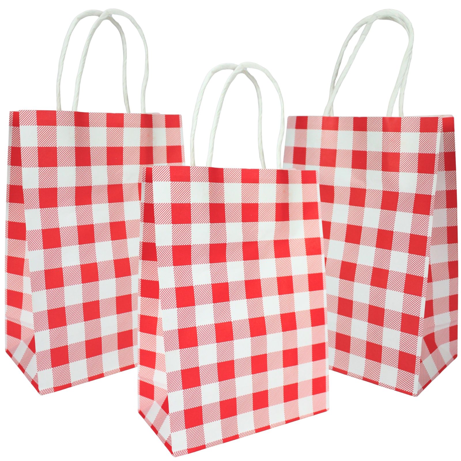 Bright Red Gingham Gift Bags (Pack of 10)