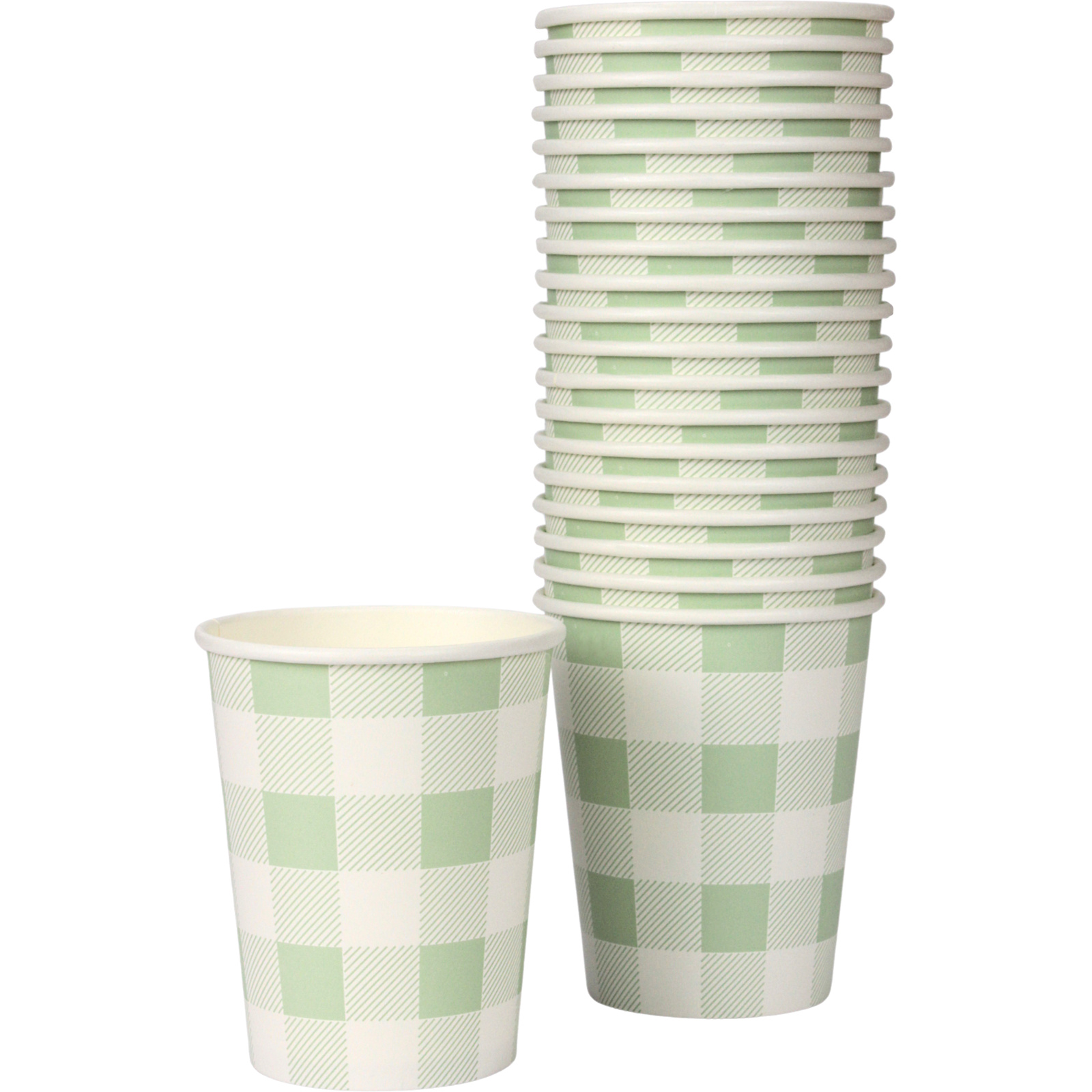 Green Gingham Paper Cups (Pack of 20)