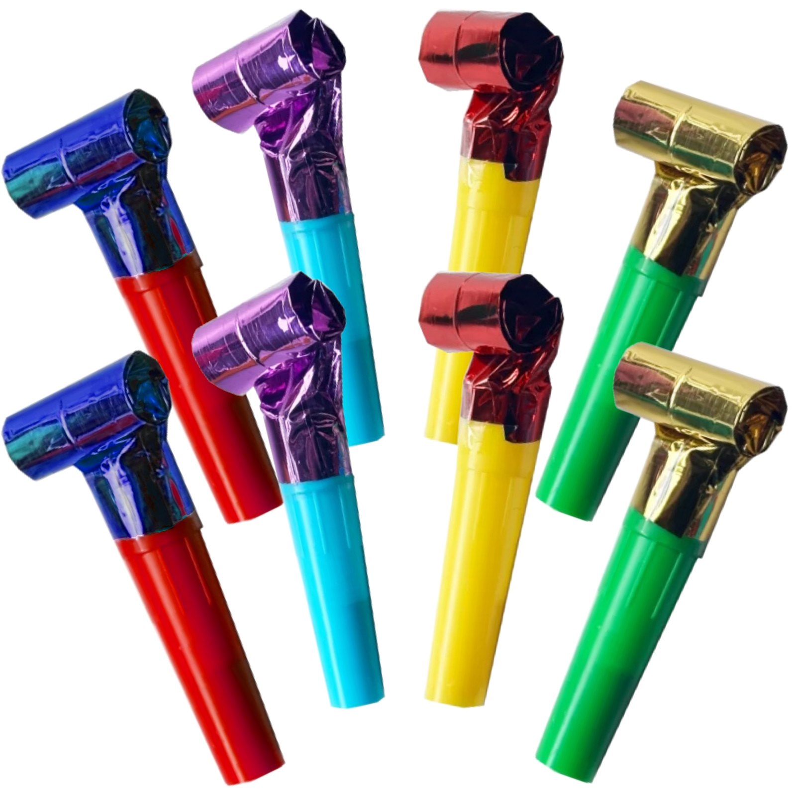 Multi Coloured Metallic Foil Blowers (Pack of 8) 