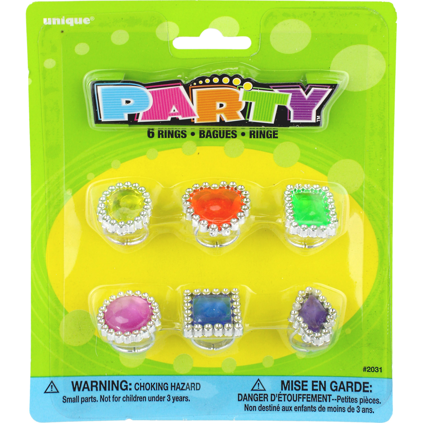 Plastic Gem Rings (Pack of 6) 