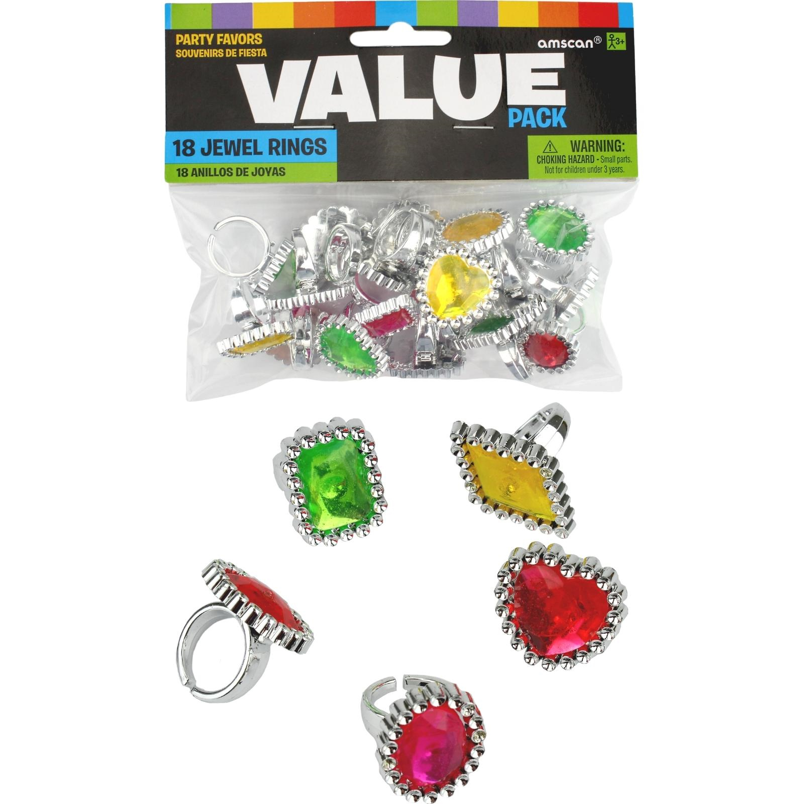 Plastic Jewel Rings (Pack of 18) 