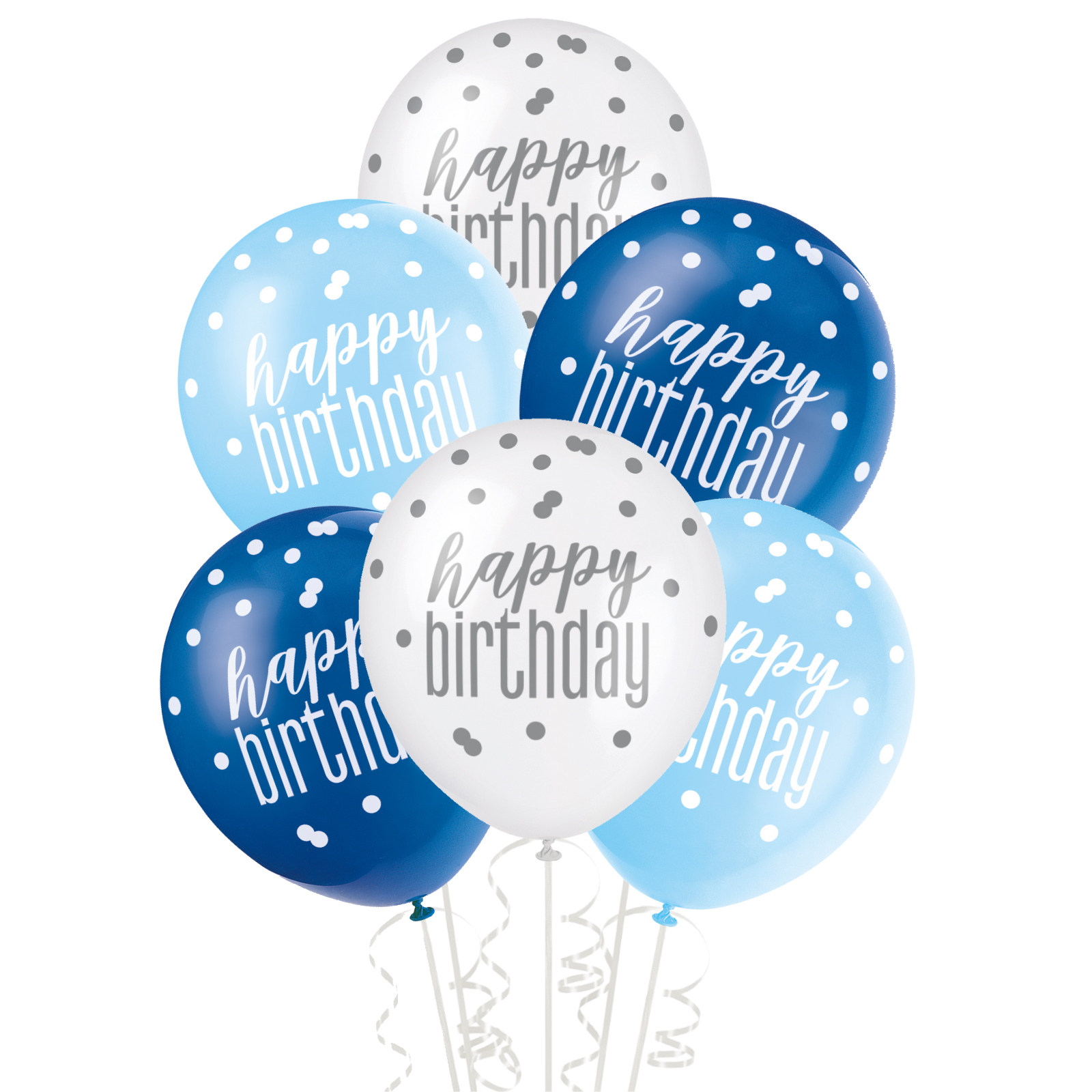 Blue & White Assorted Happy Birthday Balloons (Pack of 6)
