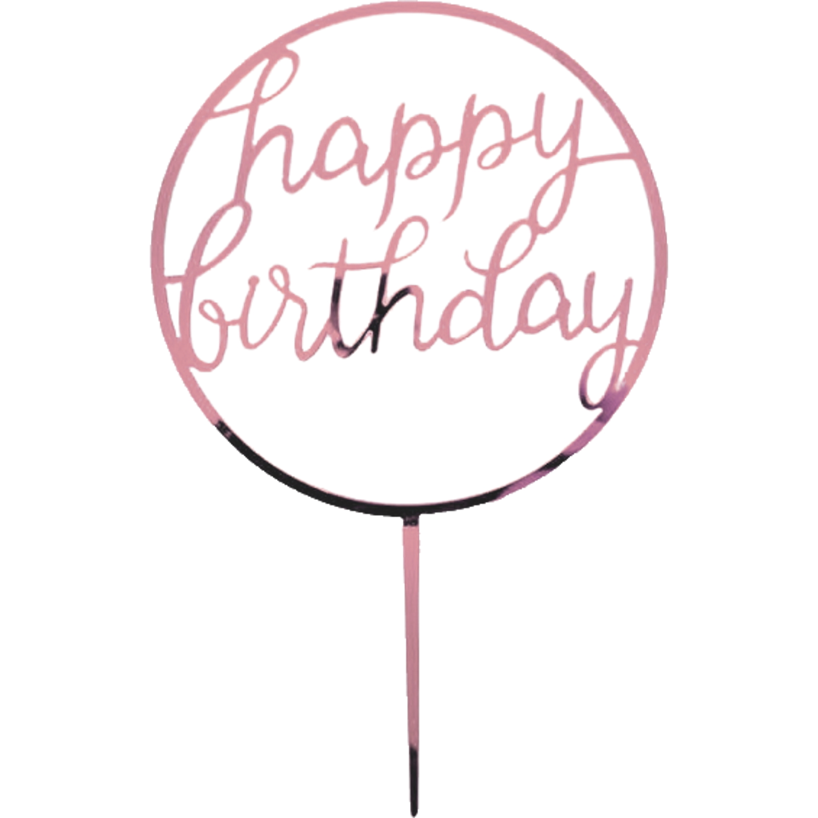 Happy Birthday Pink Rose Gold Circle Cake Topper