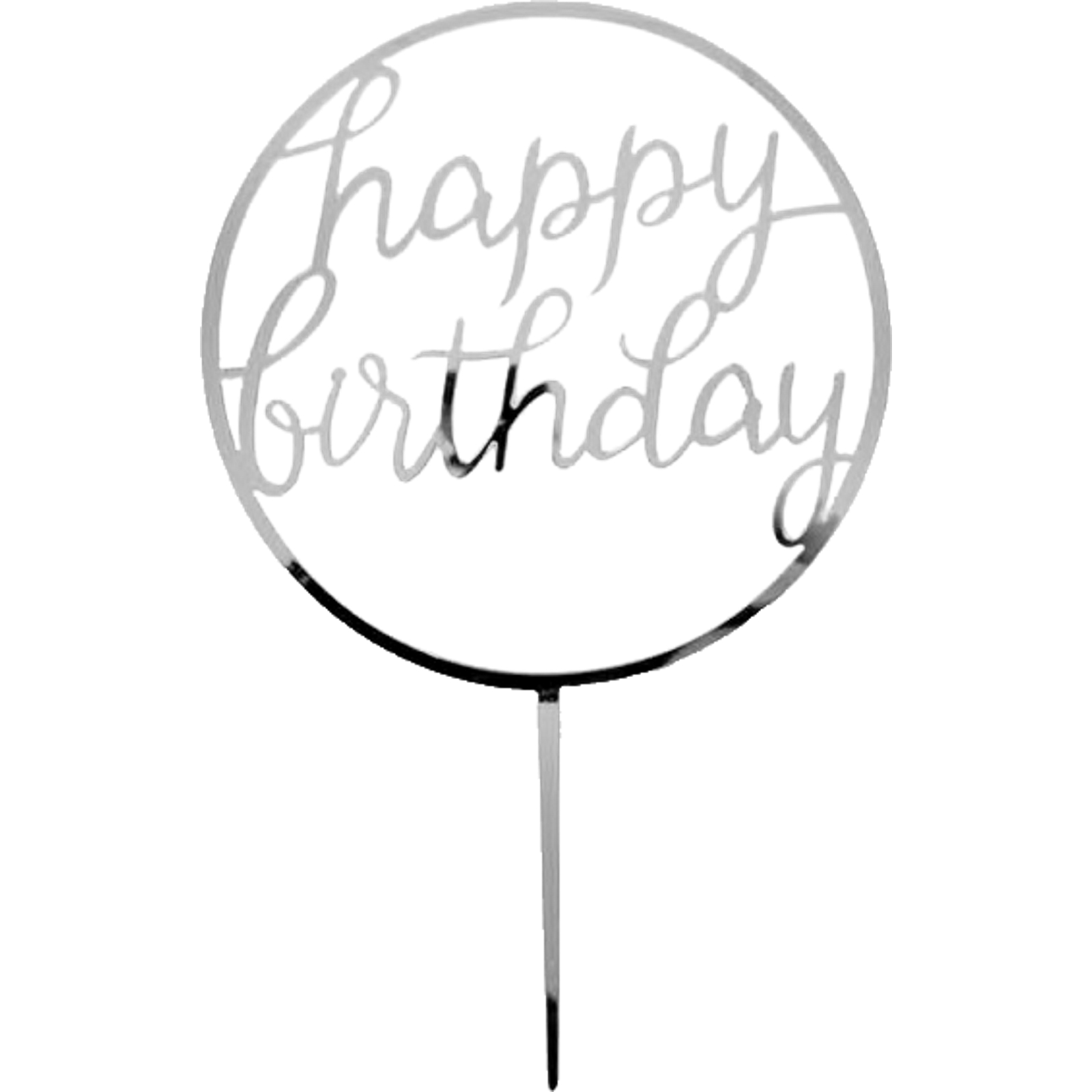 Happy Birthday Silver Circle Cake Topper
