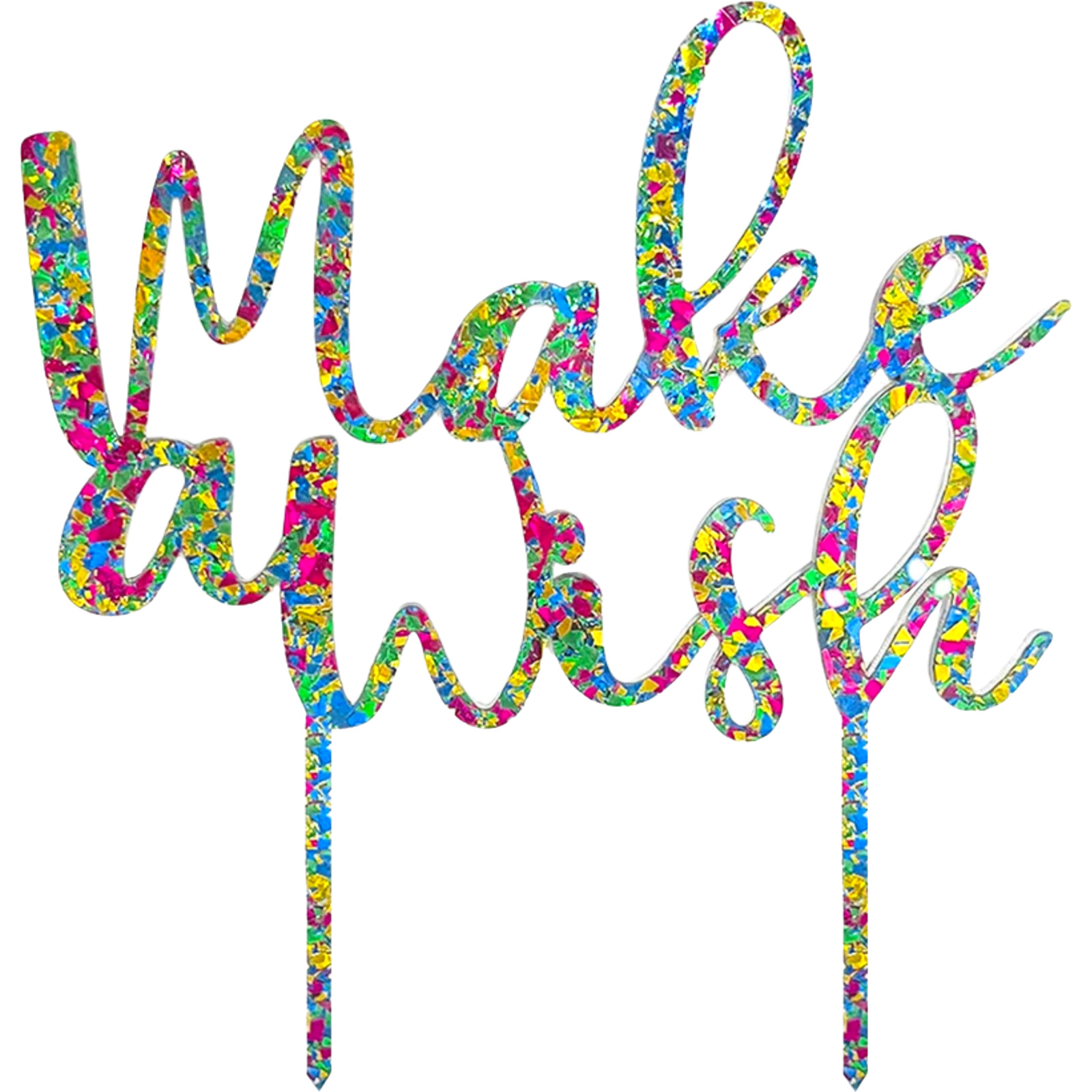 Blue Rainbow Glitter Acrylic Make A Wish Cake Topper